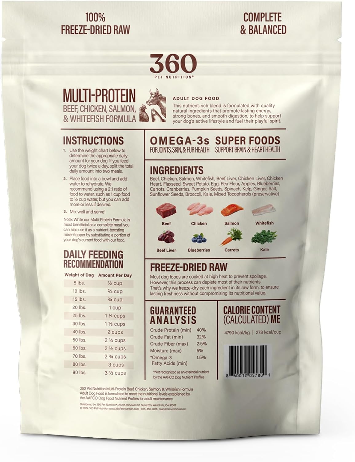 360 Pet Nutrition Freeze-Dried Raw Dog Food – Multi-Protein with Beef, Chicken, Fish, Liver & Organs