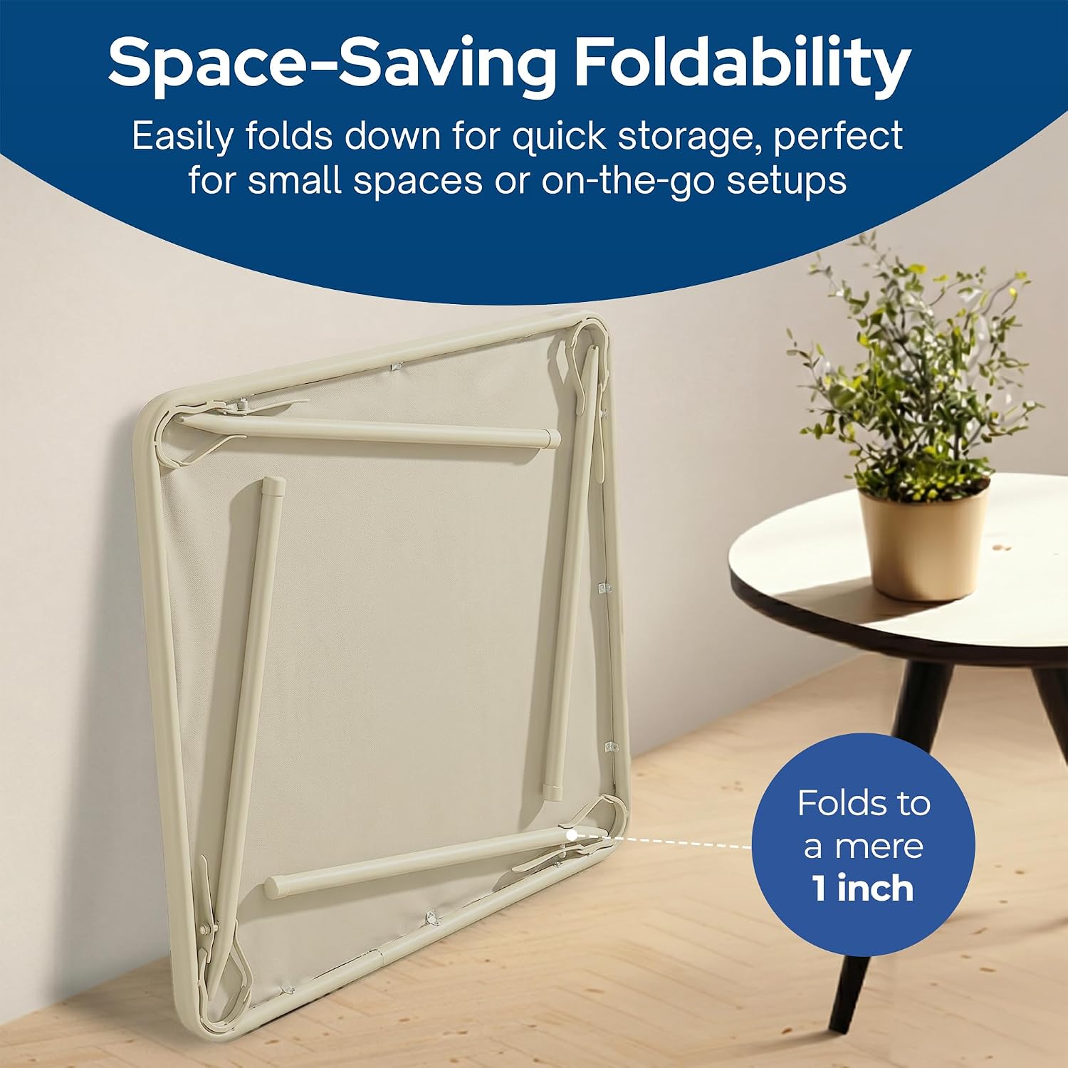 Sudden Comfort 34 by 34 Inch Portable EZ Slide Leg Lock Square Metal Padded Vinyl Top Folding Dining Card Table in Buff Tan