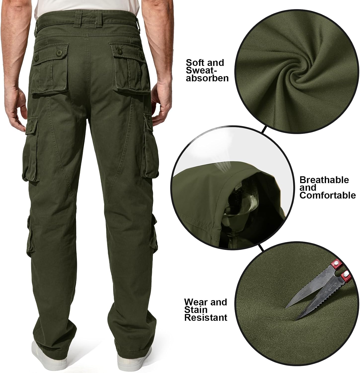 Mens Cargo Pants Camo Work Tactical Rip Stop BDU Casual Army Military Pants | 100% Cotton,Wear Resistant,Breathable,Sweat-absorbent,Men's Wild Cargo Pants with 8 Pockets,Relaxed Loose Fit Hiking Pants