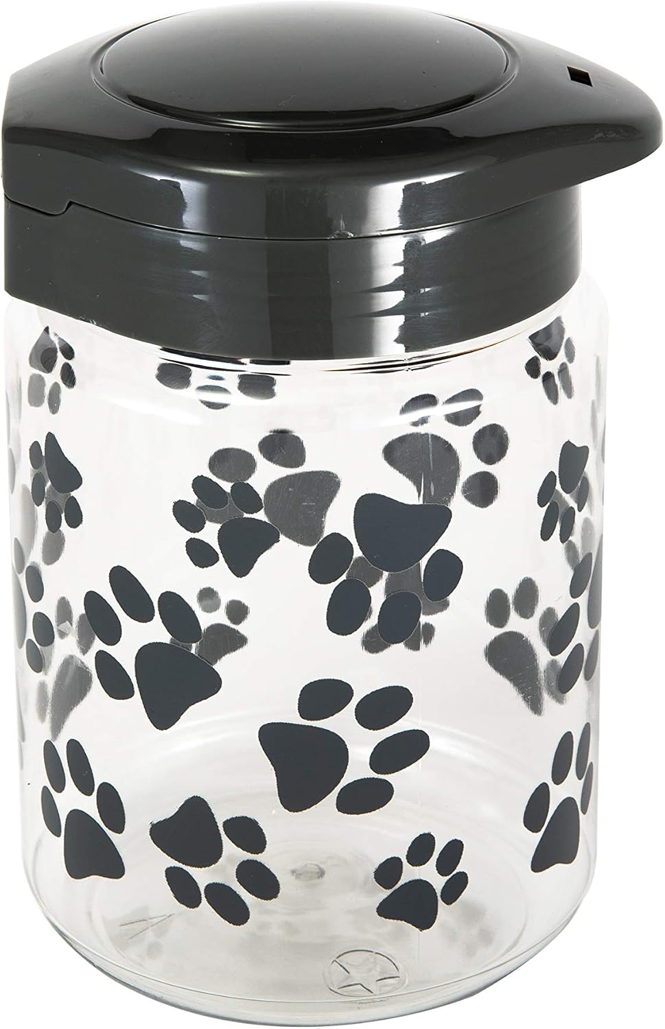 Lixit® Dog Treat Plastic Jar - Airtight Food and Treat Storage Jars for Dogs, Cats, Small Animals and Birds - Made in USA (Paw Prints - Gray, 64 Ounce)