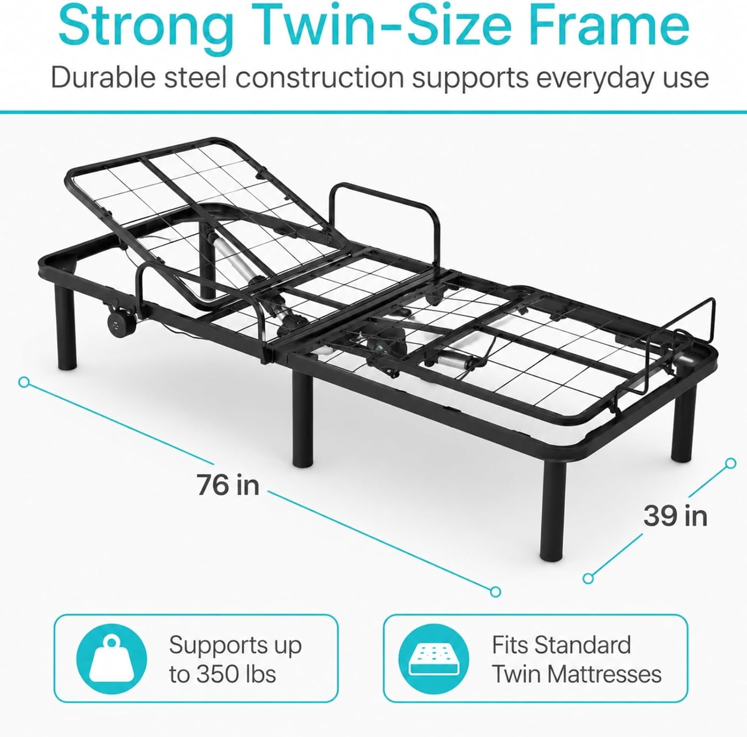 Vive Adjustable Bed Base Frame (Twin) - Electric Heavy Duty Metal Platform Bed Frame with Adjustable Base for Hospital Mattress - Remote for Head