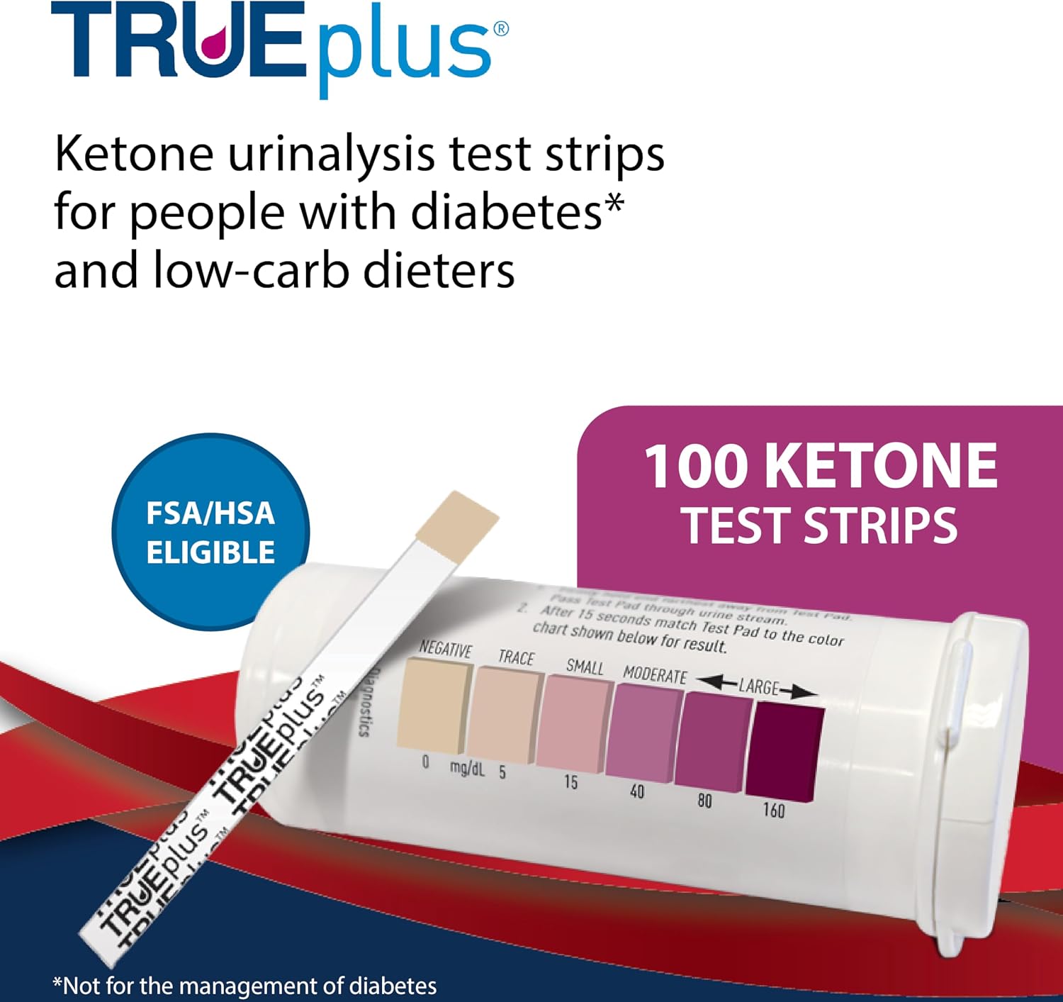 TRUEplus Ketone Test Strips, Urinalysis Test Sticks, 100 Count | Checks for Ketones in Urine, Fast and Easy Testing at Home