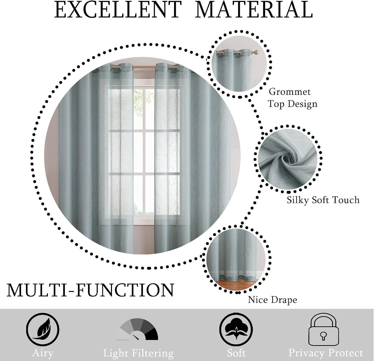 Randall Off White Sheer Open Weave Curtain for Living Room 2 Panels,72"