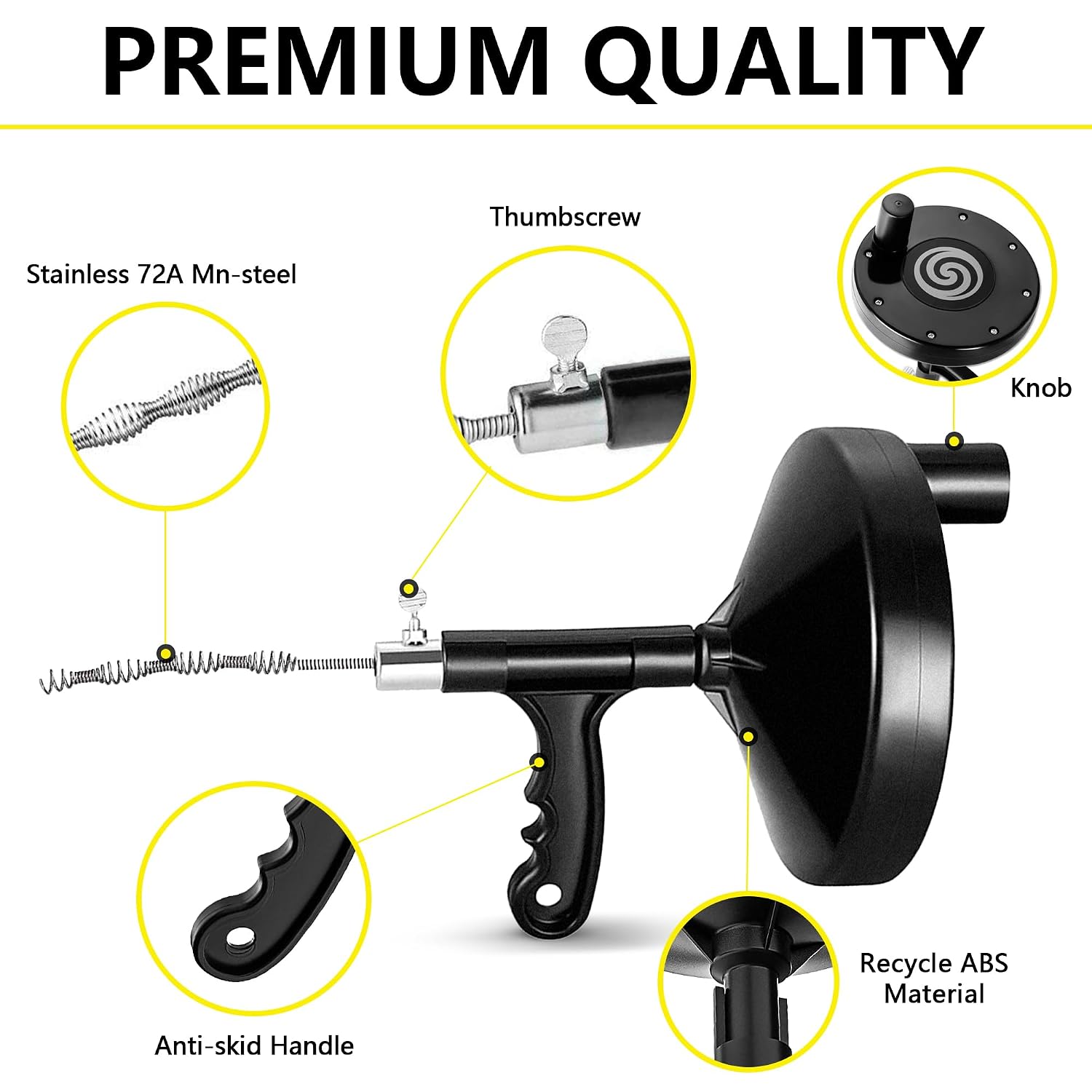 Drain Auger 25 Ft with Gloves, Heavy Duty Plumbing Snake Drain Clog Remover | Long Flexible Drain Snake for Deep Clog Removal