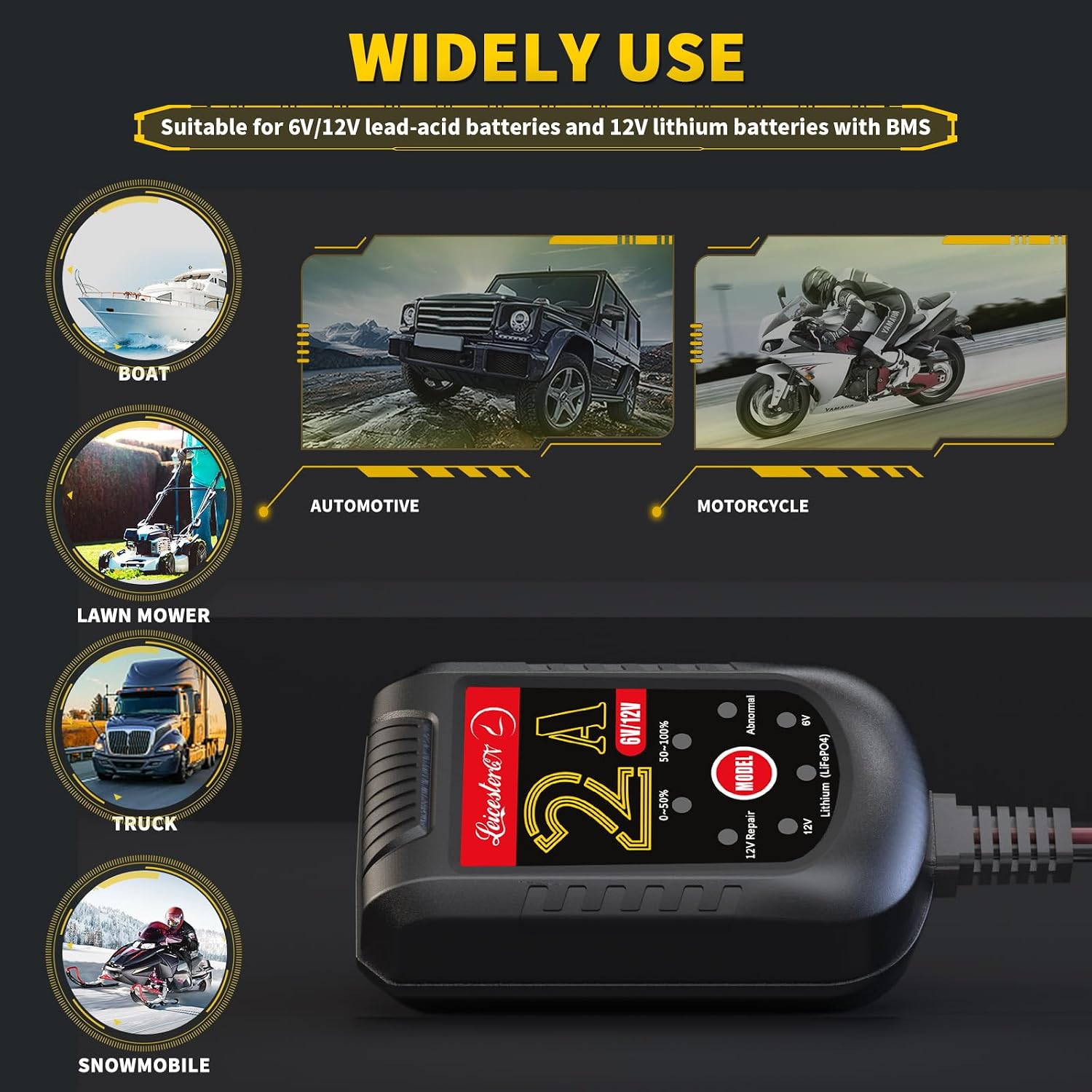 2A Battery Maintainer & Trickle Charger, 6V 12V Smart Float Charger with Pulse Repair Mode, 10FT Extra Long for Motorcycle, Automotive Car, Lawn Mower, Marine Boat, ATV, SLA, AGM, Gel, LiFePO4