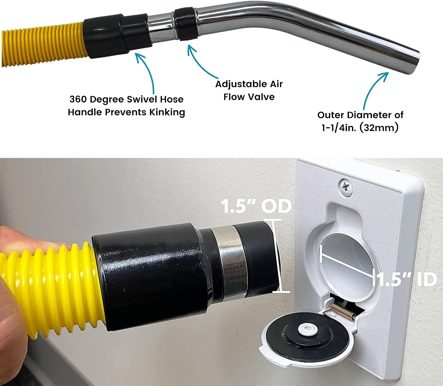 Wessel-Werk Garage Central Vacuum Hose Kit with 35-Foot Yellow Crushproof Hose and Accessories