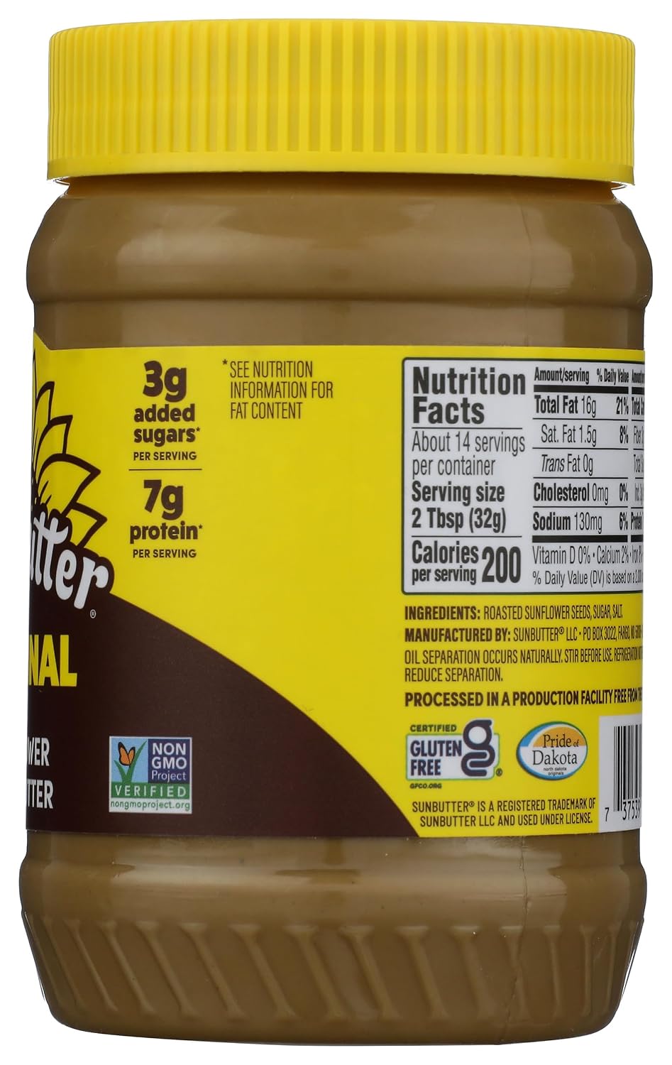 SunButter Original Sunflower Seed Butter, 16 oz Nut-Free Spread with 7g Plant-Based Protein, Roasted Rich & Savory Flavor, Smooth Texture | Vegan, Kosher & Non-GMO