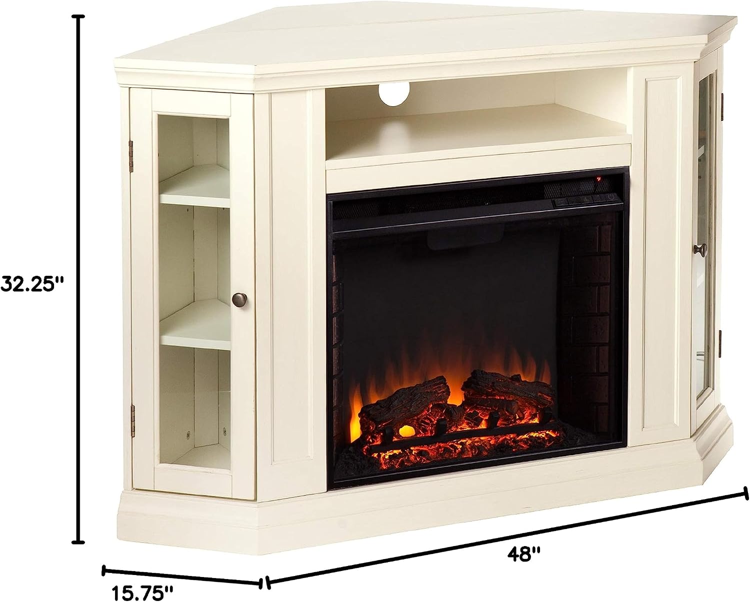 SEI Furniture Claremont Convertible Corner Electric Fireplace Media Stand with Storage, Black