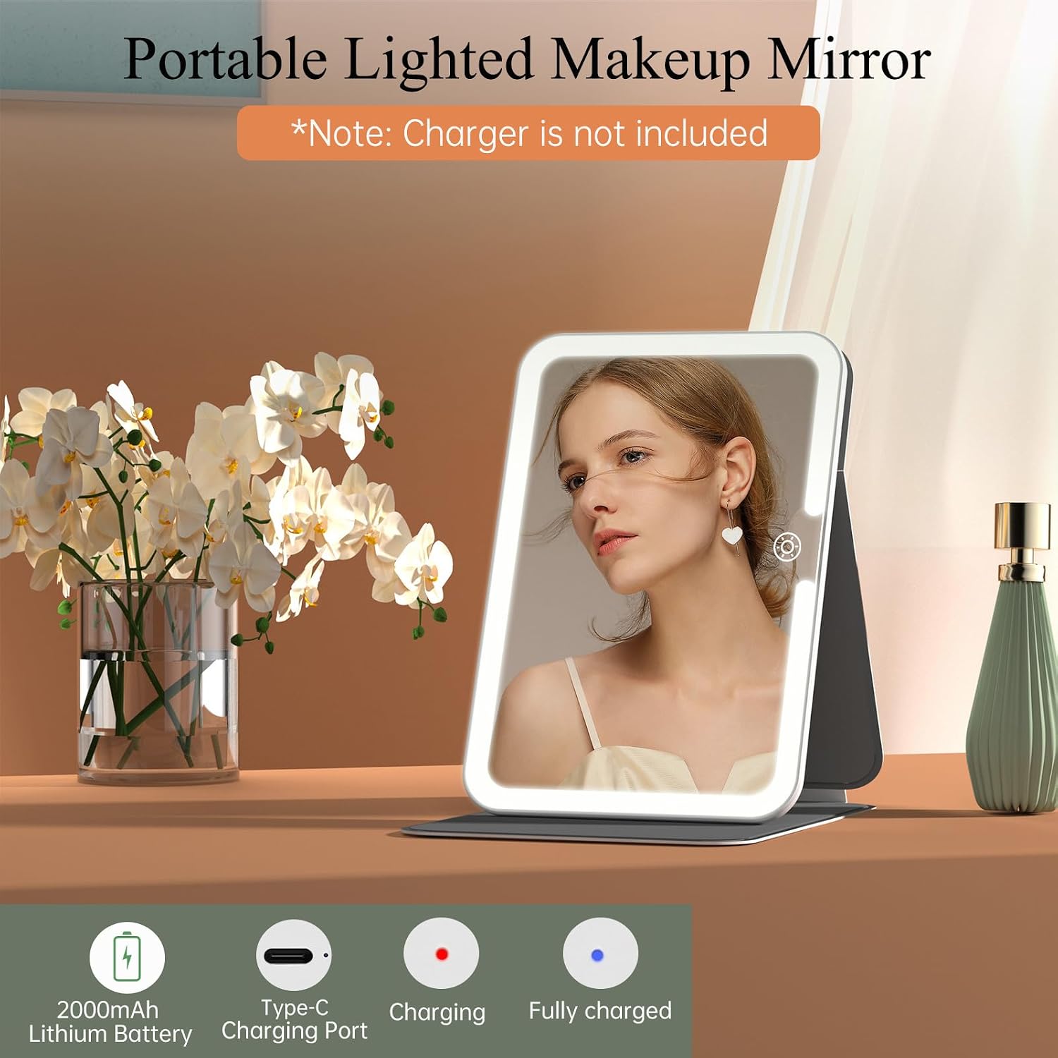 FUNTOUCH Rechargeable Travel Makeup Mirror with 72 Led Lights