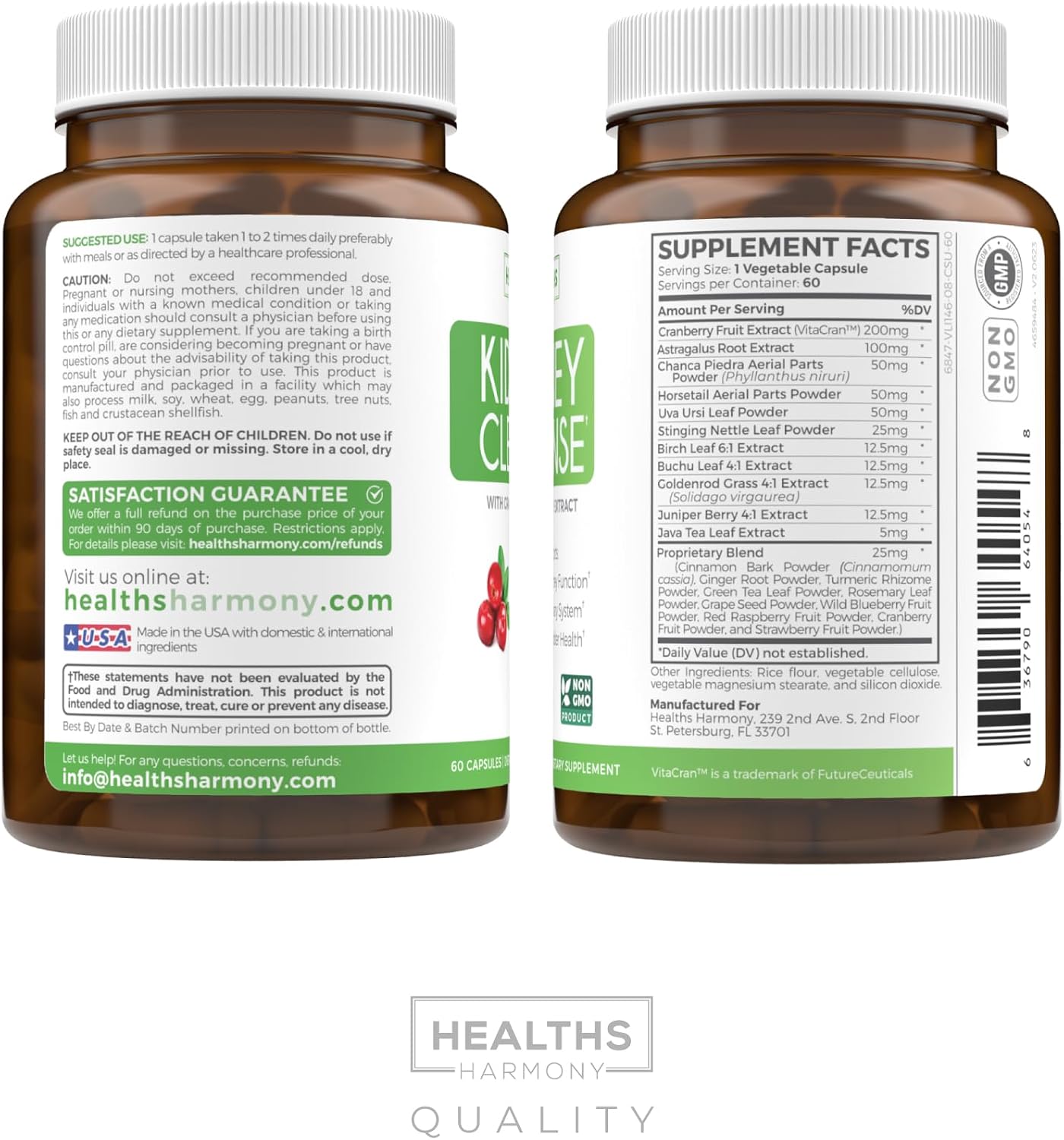 Kidney Cleanse Detox (Non-GMO) Support Healthy Urinary Tract- Powerful VitaCran Cranberry Extract & Herbs – Healthy Kidney Support Supplement - 60 Vegetarian Capsules (No Pills)