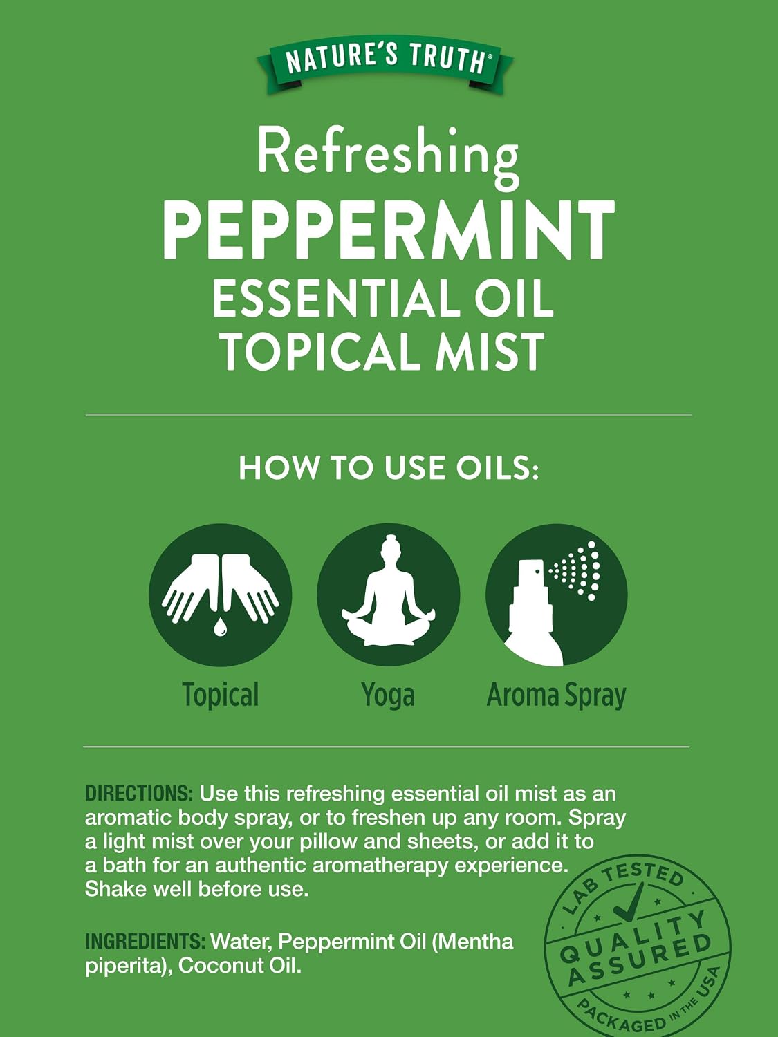 Nature's Truth Peppermint Essential Oil Spray | 2.4 Fluid Ounces | for Aromatherapy | Plant Based, Non-GMO & Gluten Free