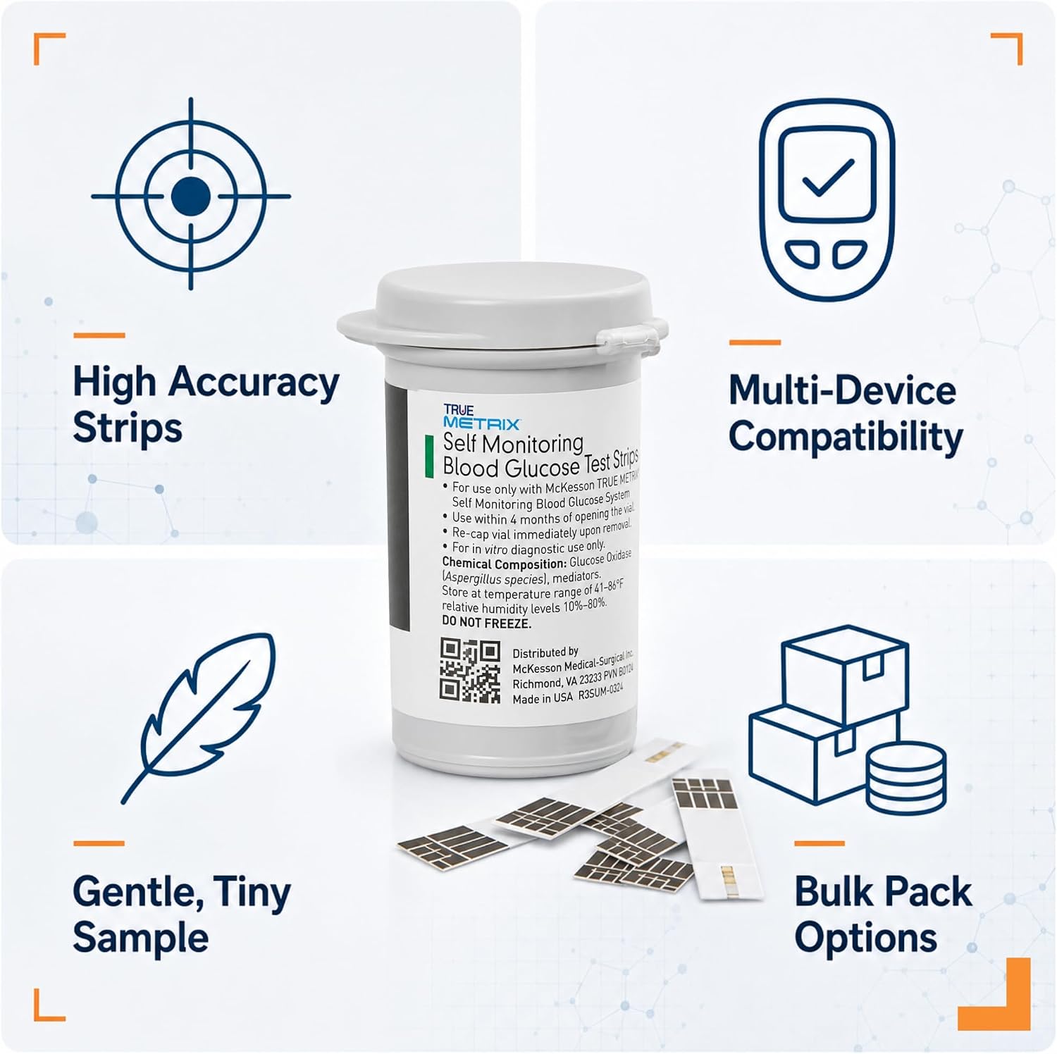 McKesson True METRIX Blood Glucose Test Strips for Diabetes, 1200 Strips