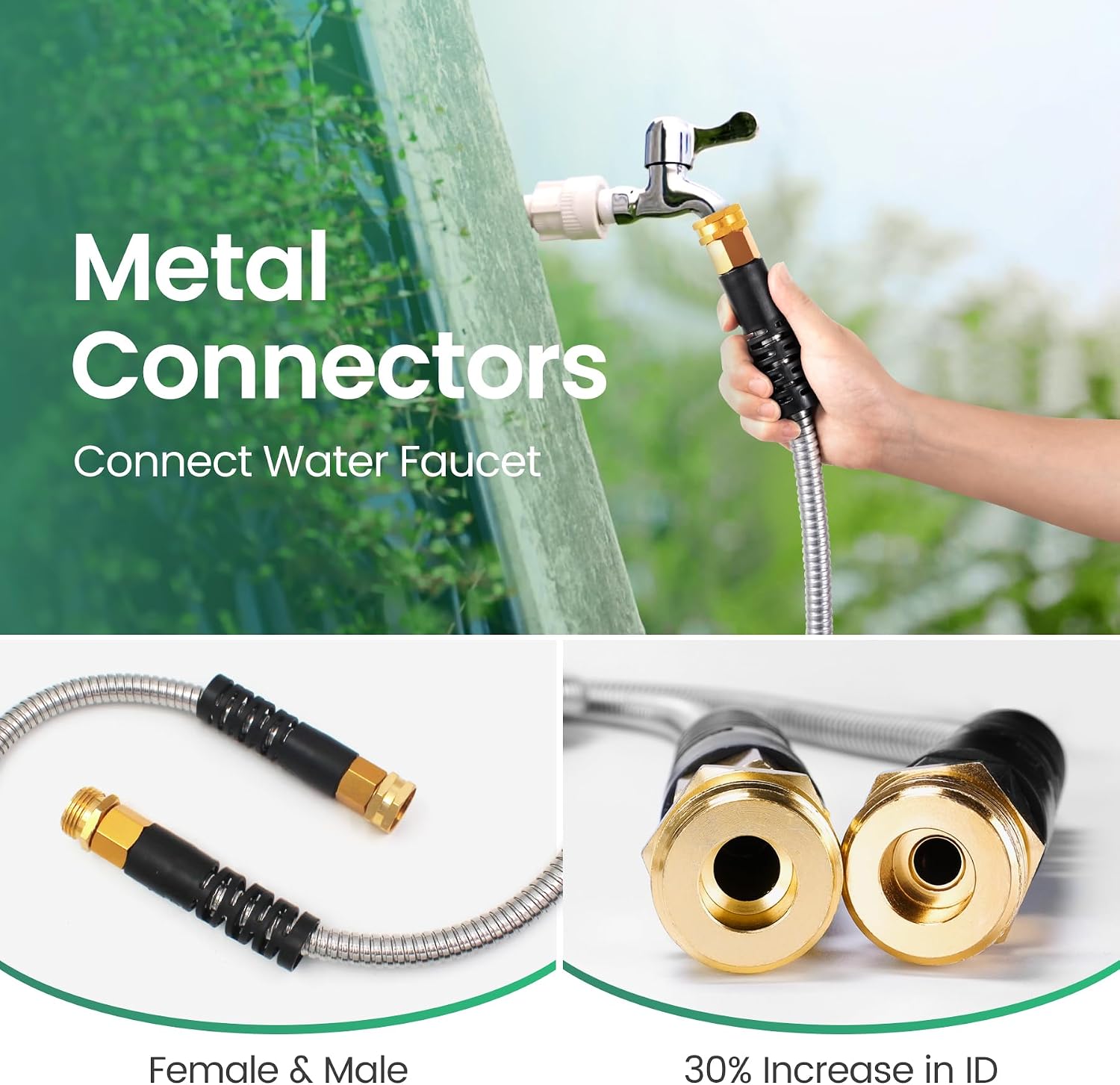 Cesun 100 ft Metal Garden Hose with 10 Function Nozzle, 100 foot x 5/8" | Heavy Duty Stainless Steel Water Hose, Kink-Free & Flexible, Lightweight, Durable, Leak Proof, Rust Proof for Yard/RV/Outdoor