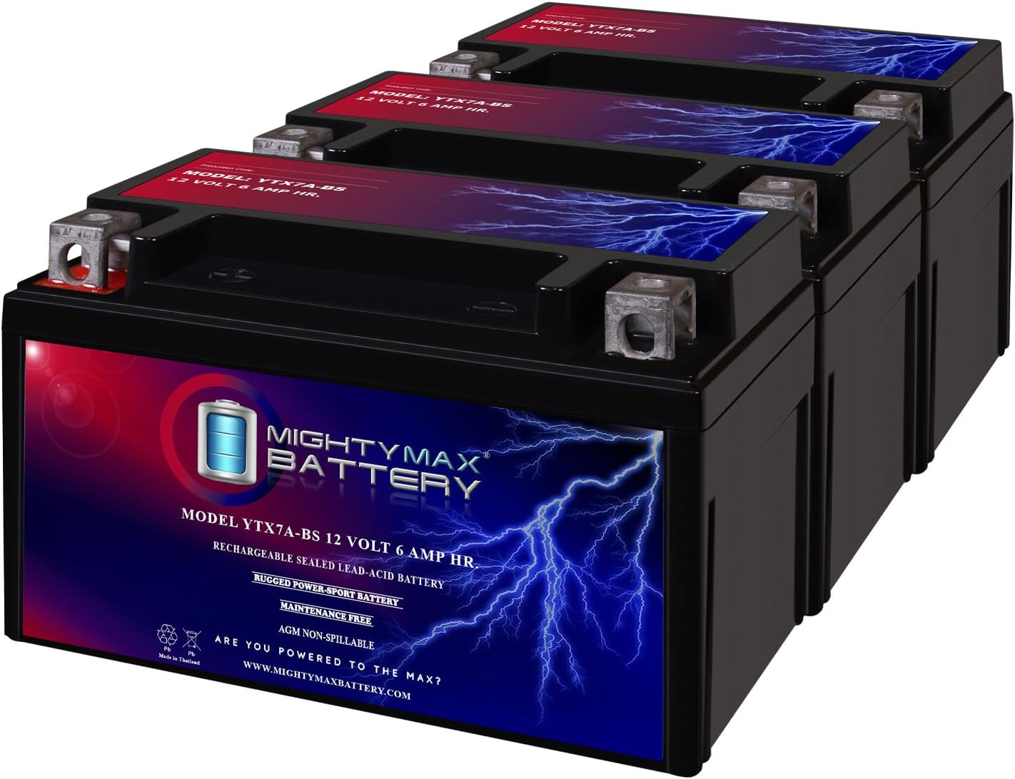 Mighty Max Battery YTX7A-BS -12 Volt 6 AH, 105 CCA, Rechargeable Maintenance Free SLA AGM Motorcycle Battery