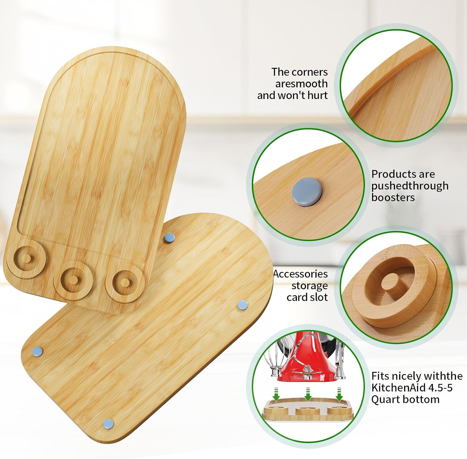 2-in-1 Mixer Sliding Mat with Attachment Storage for KitchenAid Stand Mixer, Bamboo Mixer Slider Pad for KitchenAid 4.5-5 Qt Tilt-Head Mixer