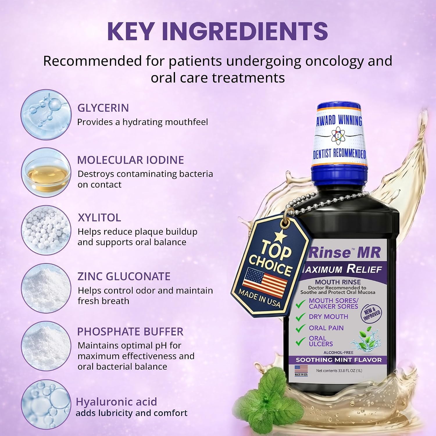 ioRinse RTU Halitosis Mouthwash, Molecular Iodine Oral Rinse, Soft Mint, 1L