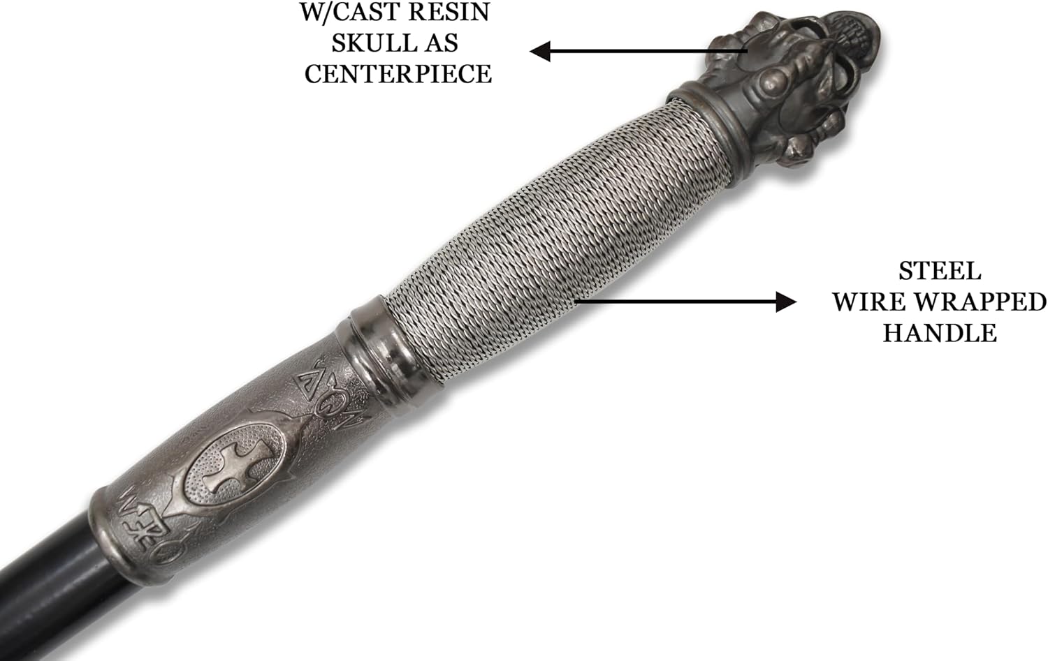 BladesUSA – Fantasy Axe – Full Size Fantasy Medieval Battle Axe, Dual Blades and 11 Steel Spikes Around Center Skull. Wire Wrapped Handle