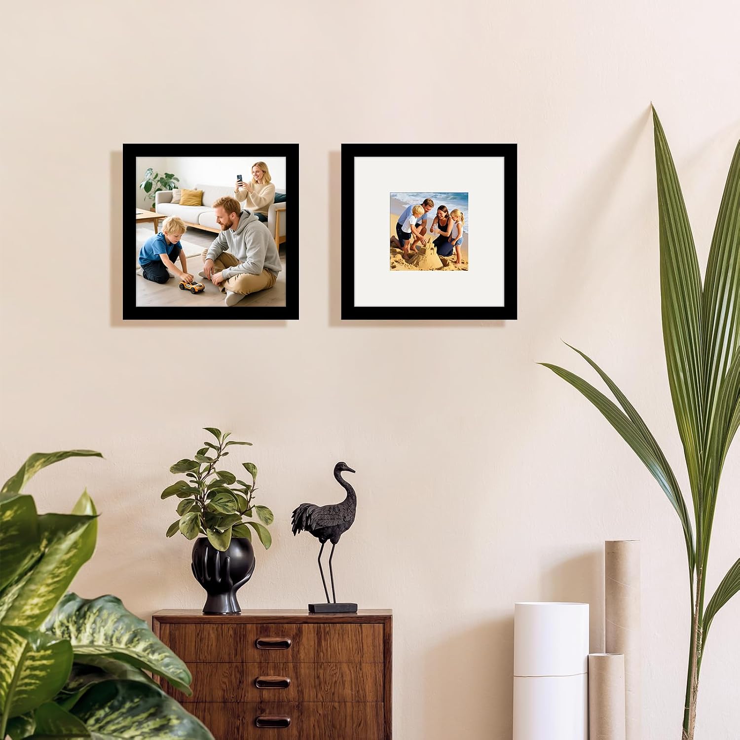 Picture Frames 8x8 2 Pack Made of Solid Wood Black for Wall Mounting and Tabletop Display