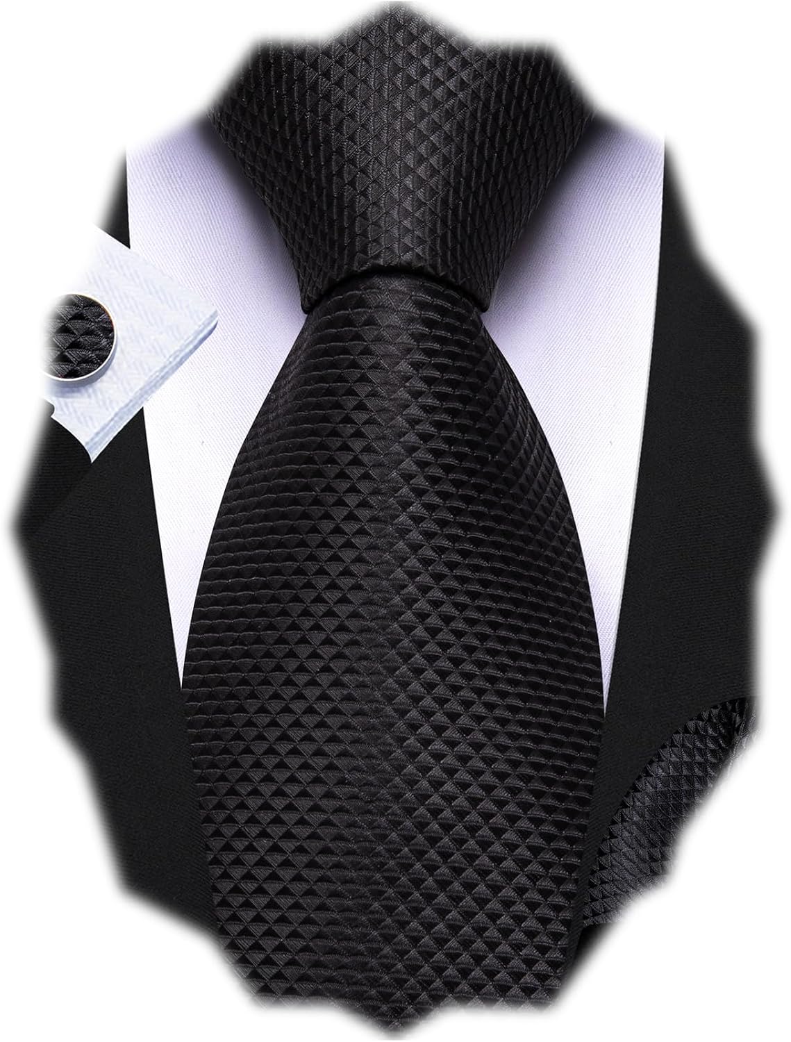 Barry.Wang Plaid Ties for Men Silk Necktie Handkerchief Cuff Links Set