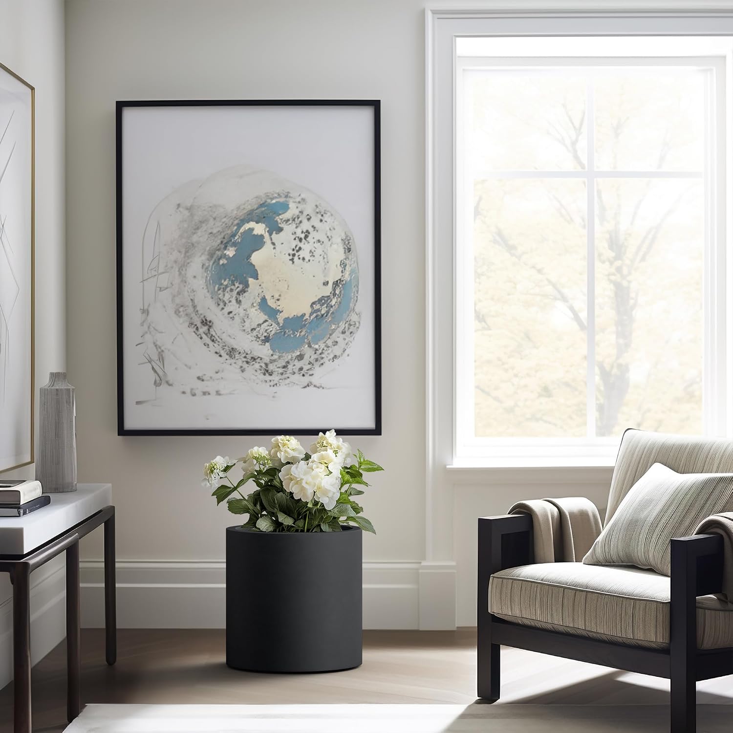 Kante Large Round Cylinder Charcoal Concrete Planter 15.8" Tall, Outdoor