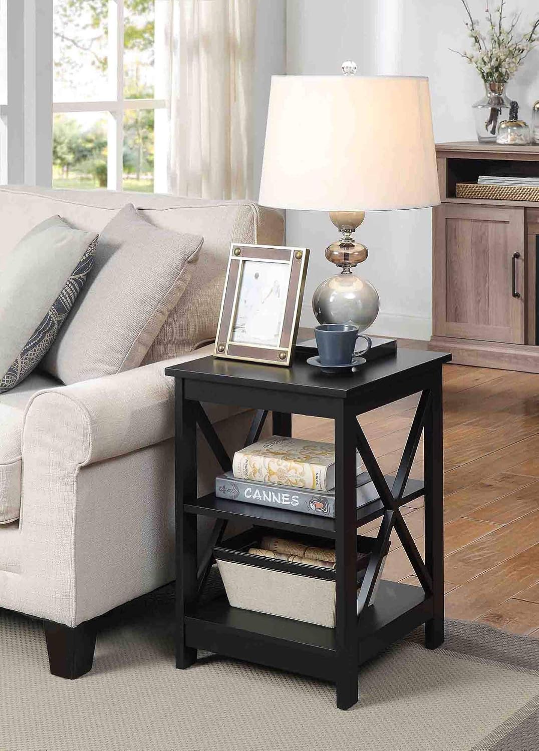 Convenience Concepts Oxford End Table 15.75" - Modern Living Room Table with Storage Shelves, Transitional Nightstand Side Table for Home Decor and Display, Espresso