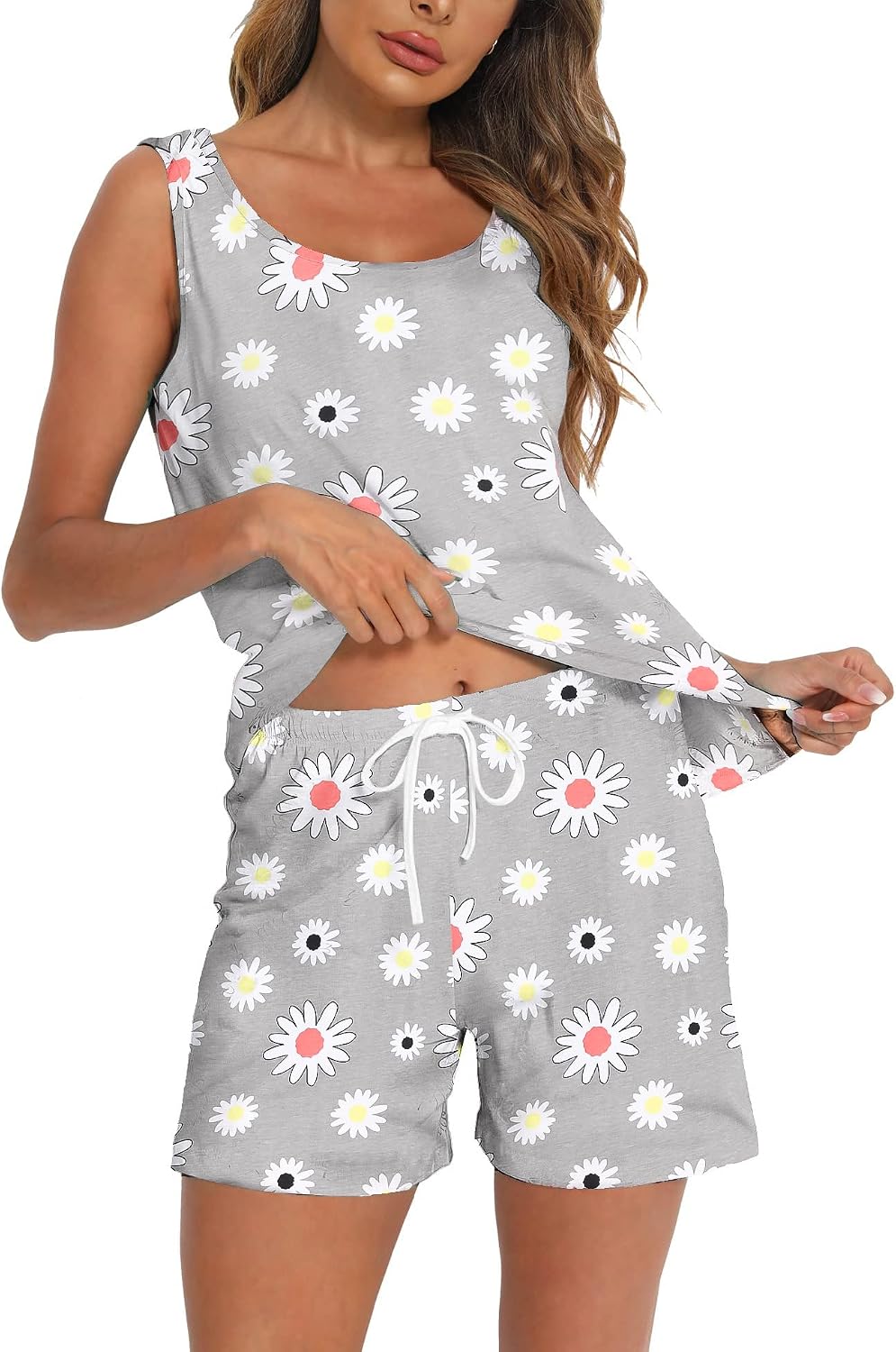 ENJOYNIGHT Womens Pajama Set Cotton Summer Sleep Tank and Shorts Pjs