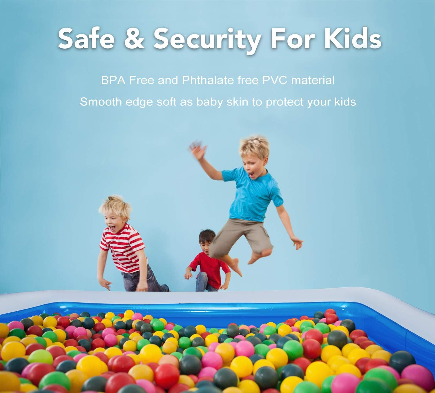 Inflatable Kiddie Pool, 50x33x17 Inch Rectangular