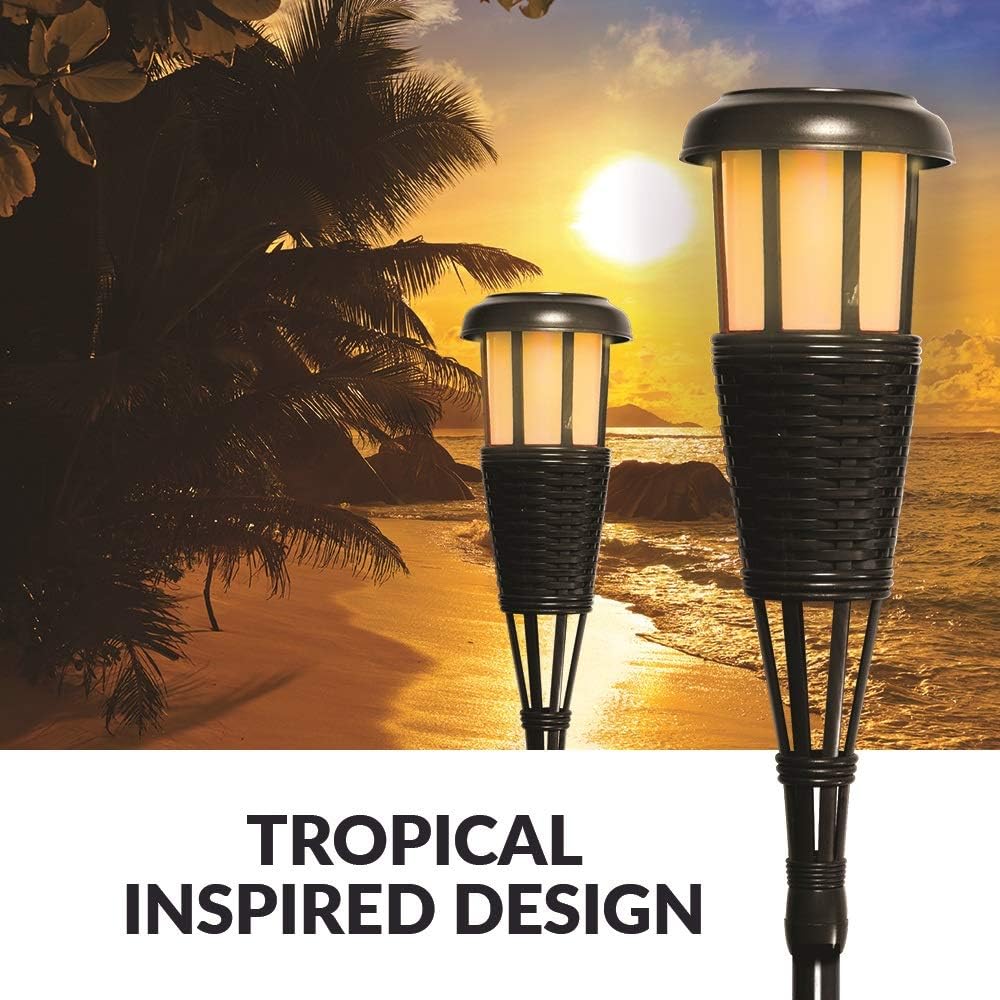 Newhouse Lighting FLTORCH2-B Solar-Powered Flickering Flame Effect LED Outdoor Island Torches for Landscape Lighting, Black Dark Chocolate Finish