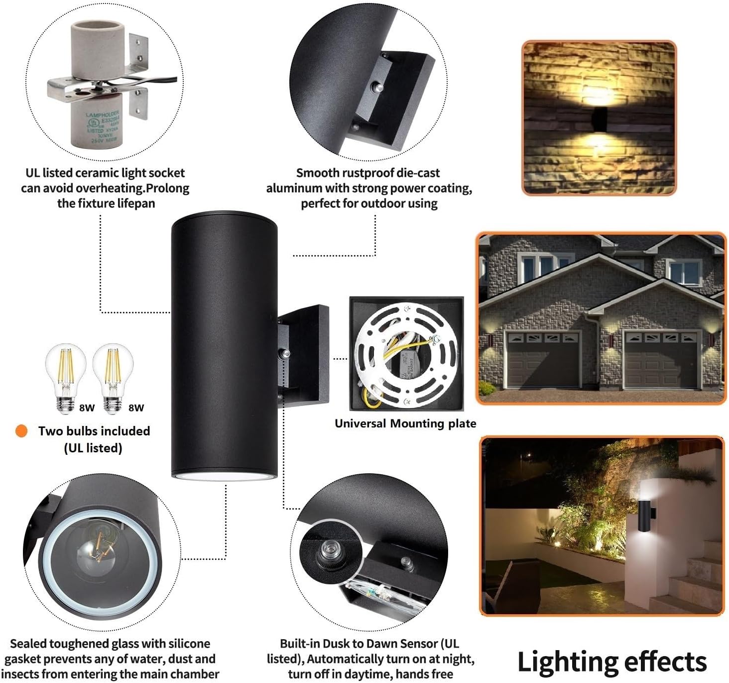Dusk to Dawn Outdoor Wall Sconce, Waterproof Exterior Light Fixture