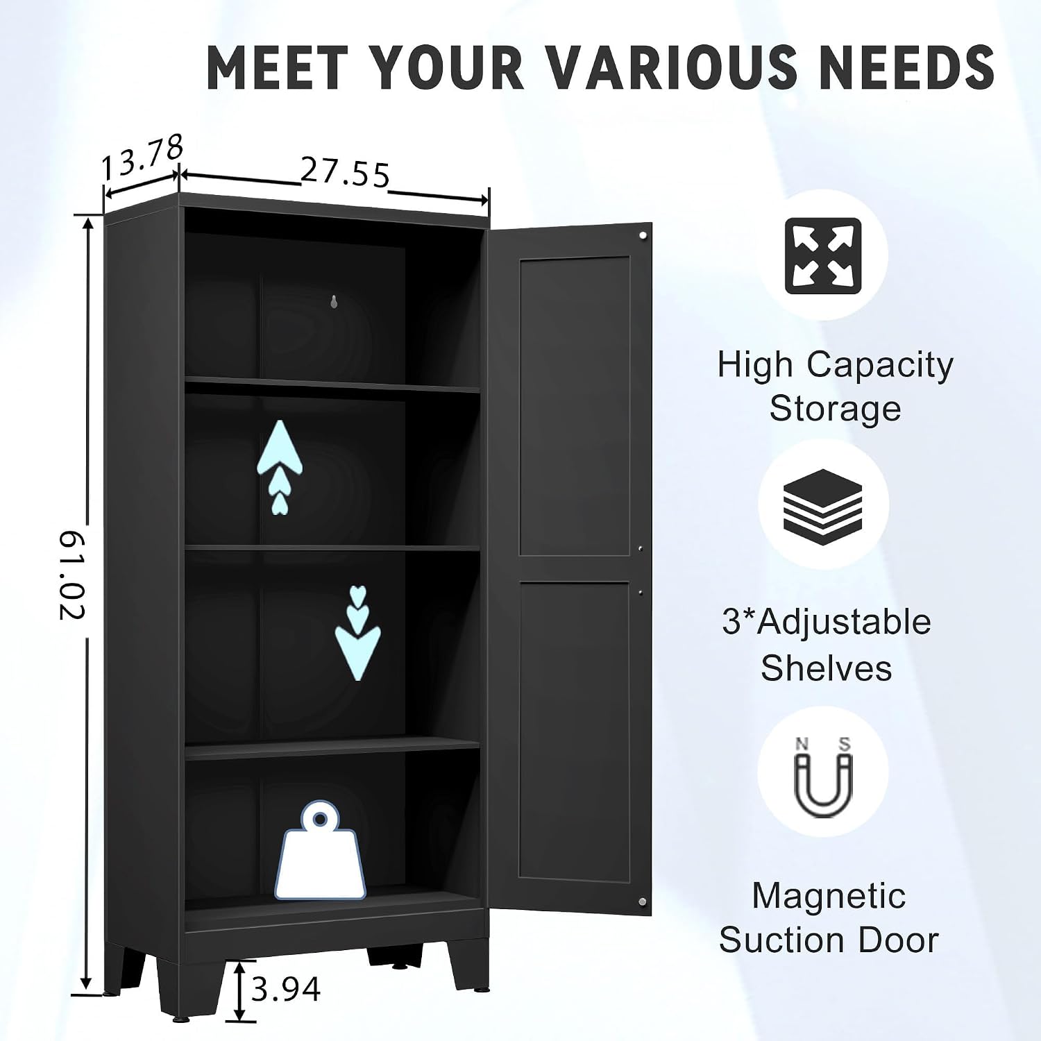 GAIOUS 75.2" Tall Metal Kitchen Pantry Storage Cabinets with 2 Door and 5 Adjustable Shelves, Cupboard for Kitchen, Dining Room, Living Room and Bathroom, White