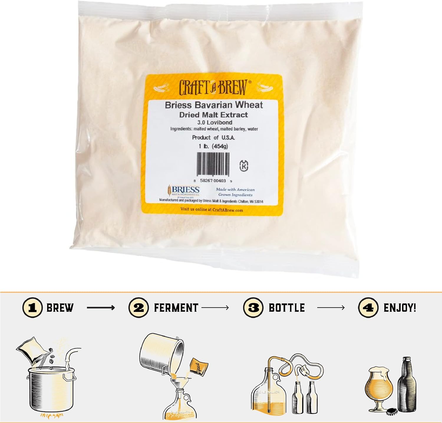 Craft a Brew - Dry Malt Extract for Brew Kit - All Purpose Base Extract - 1 Pound Bavarian Wheat - For Any Beer Style - Effective Fermentation