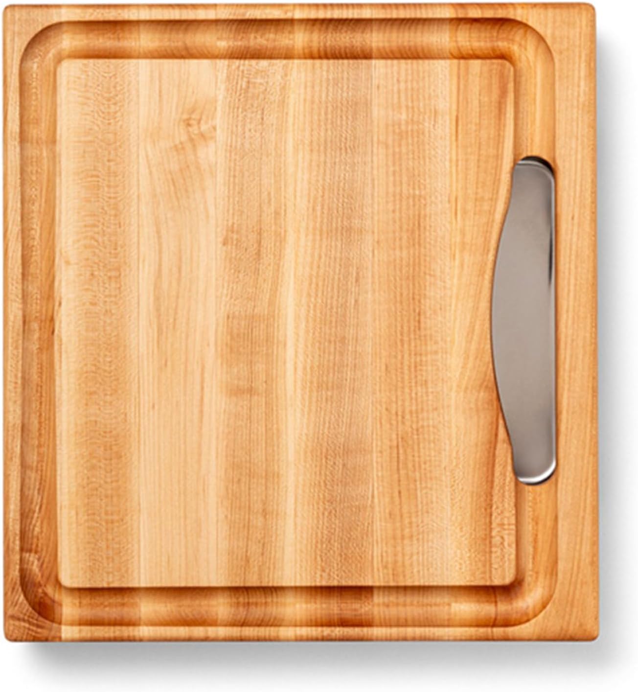 John Boos Newton Prep Master Series Rectangular Wooden Maple Cutting Board 15”x14” – 2.25” Thick, 14-lb Reversible Butcher Block with Catch Pan, Sloped Juice Groove & Edge-Grain – Made in the USA