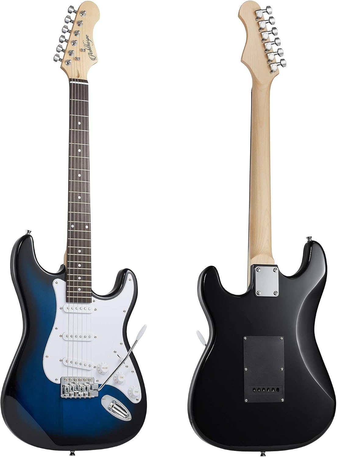 Ashthorpe 39-Inch Electric Guitar (Blue-Black), Full-Size Guitar Kit with Padded Gig Bag, Tremolo Bar, Strap, Strings, Cable, Cloth, Picks