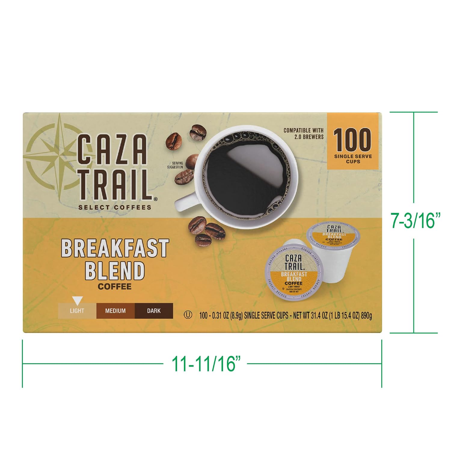 Caza Trail Coffee, Kona Blend, 100 Single Serve Cups