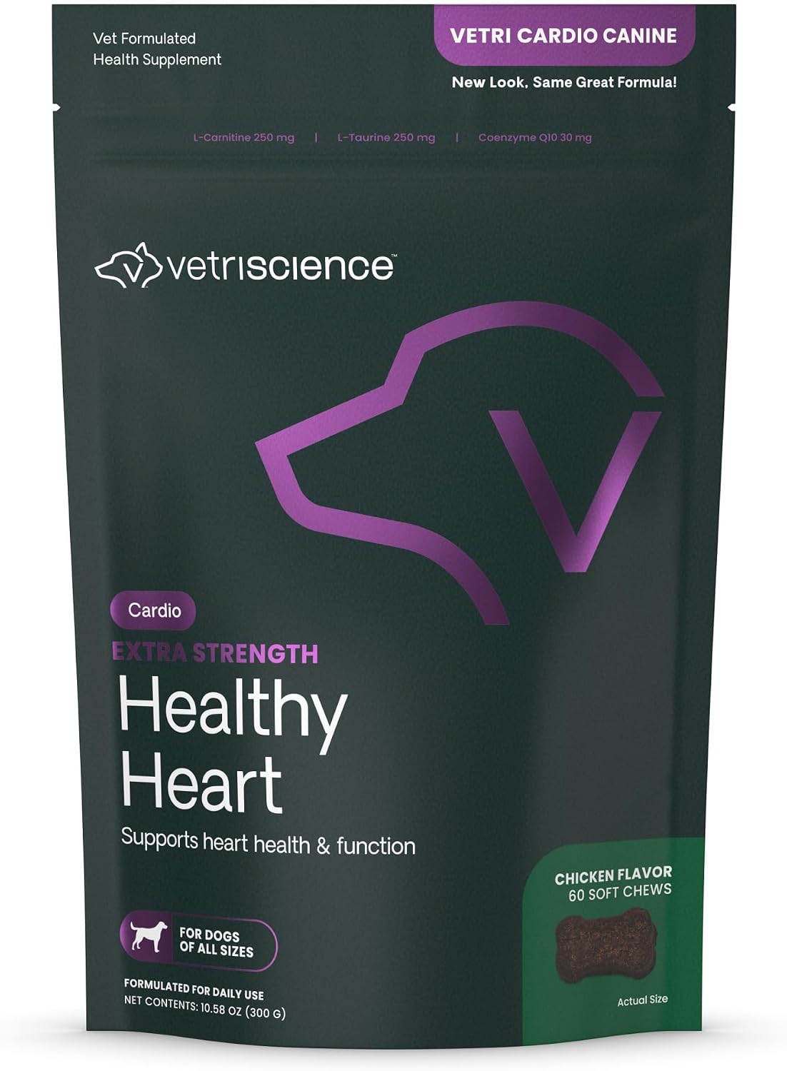 VetriScience Extra Strength Healthy Heart Chews, Vetri Cardio Supplement for Dogs, Cardio Support Supplement with Taurine, Carnitine, CoQ10