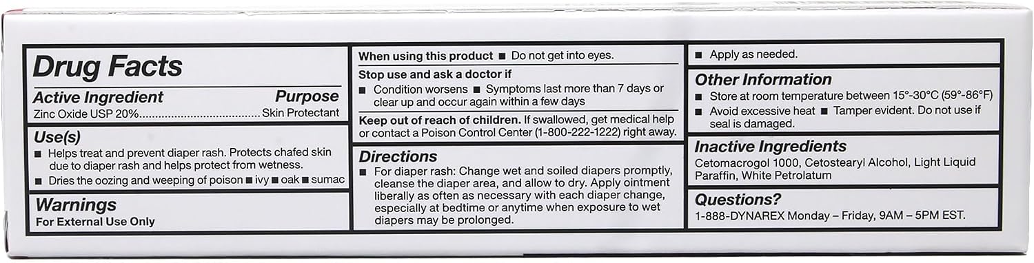 Dynarex Zinc Oxide Ointment, Protective Skin Barrier Ointment, Soothes, Prevents, and Relieves Diaper Rash, Chaffed Skin, and Irritation, White