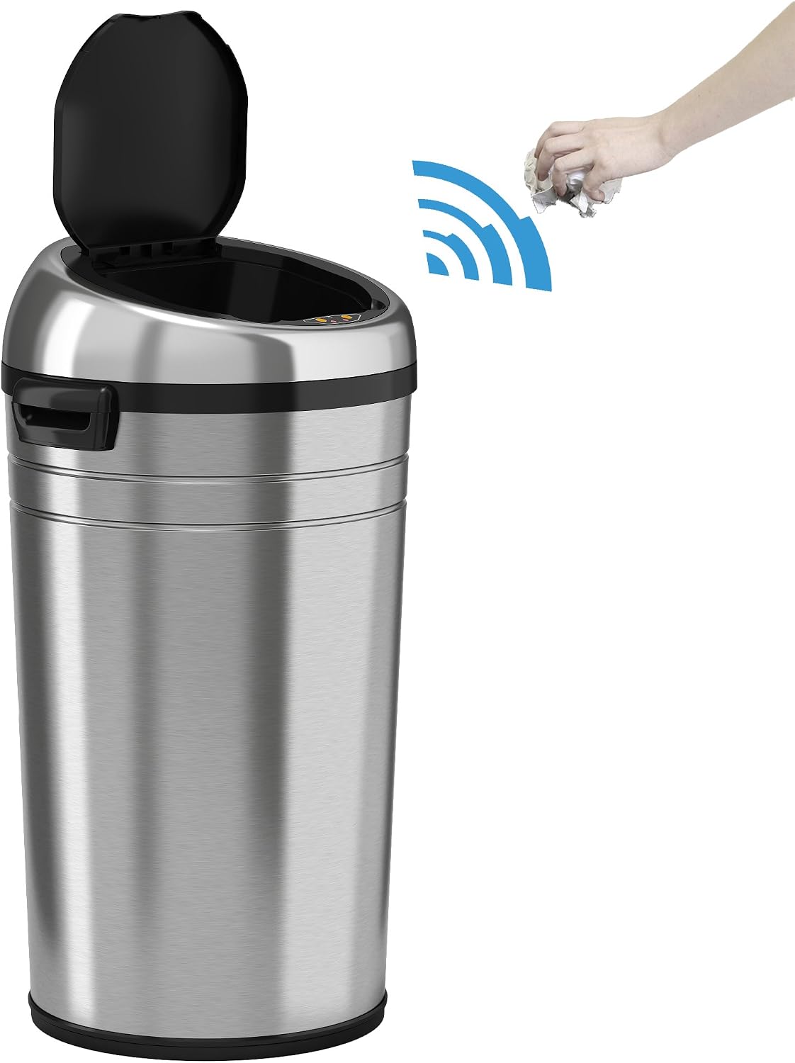 iTouchless Glide 13 Gallon Sensor Garbage Can with Wheels and Odor Control System, Stainless Steel, Automatic Kitchen Bin and Office Trash Bin (Powered by Battery or Optional AC Adapter)