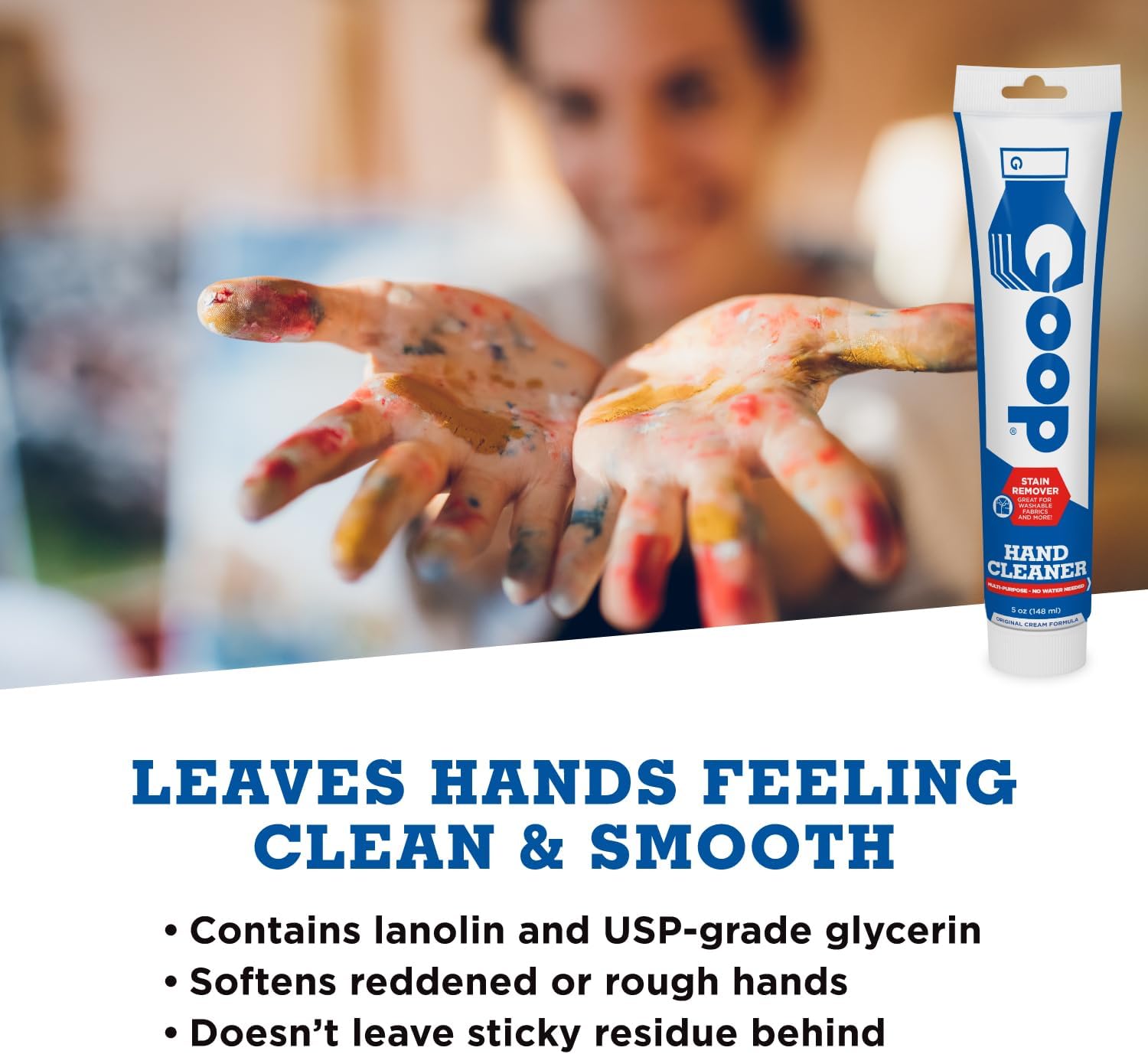 GOOP Multi-Purpose Hand Cleaner- Waterless Hand Degreaser, Laundry Stain Remover - NonToxic and Biodegradable Cleaner Remove Dirt, Oil, Paint, Ink, and Clothes Stains Original, 14oz Pack of 1