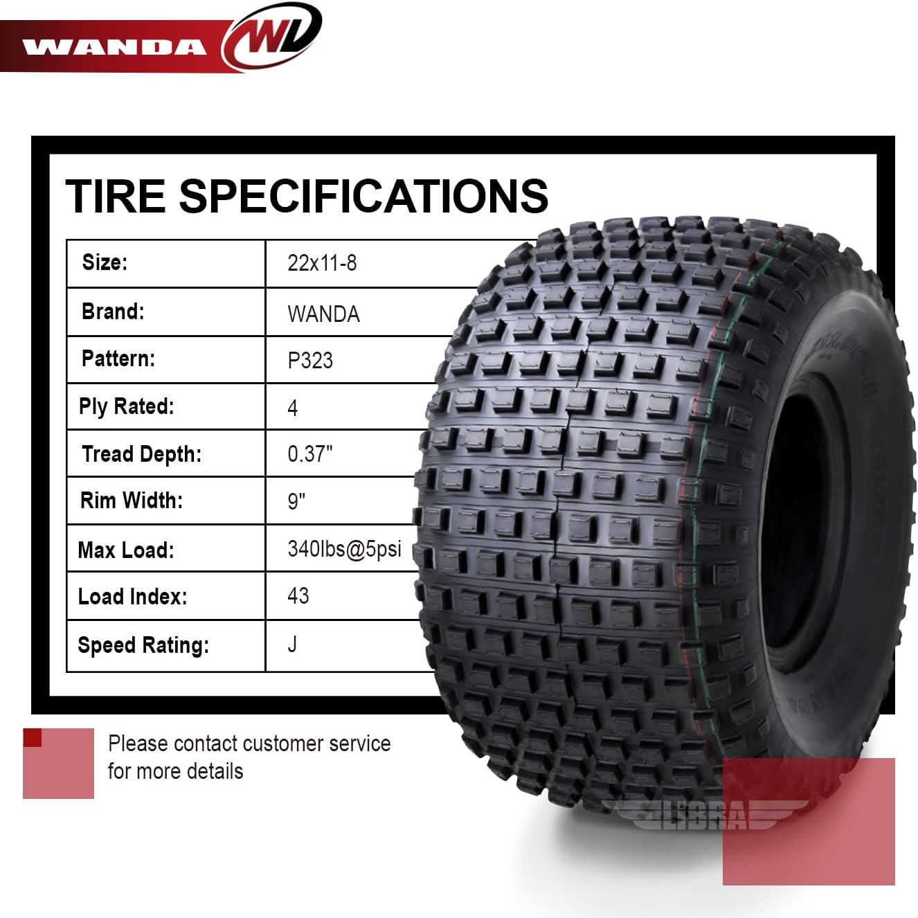 One New WANDA ATV Tire 22X11-8 22x11x8 4PR P323 - 10032