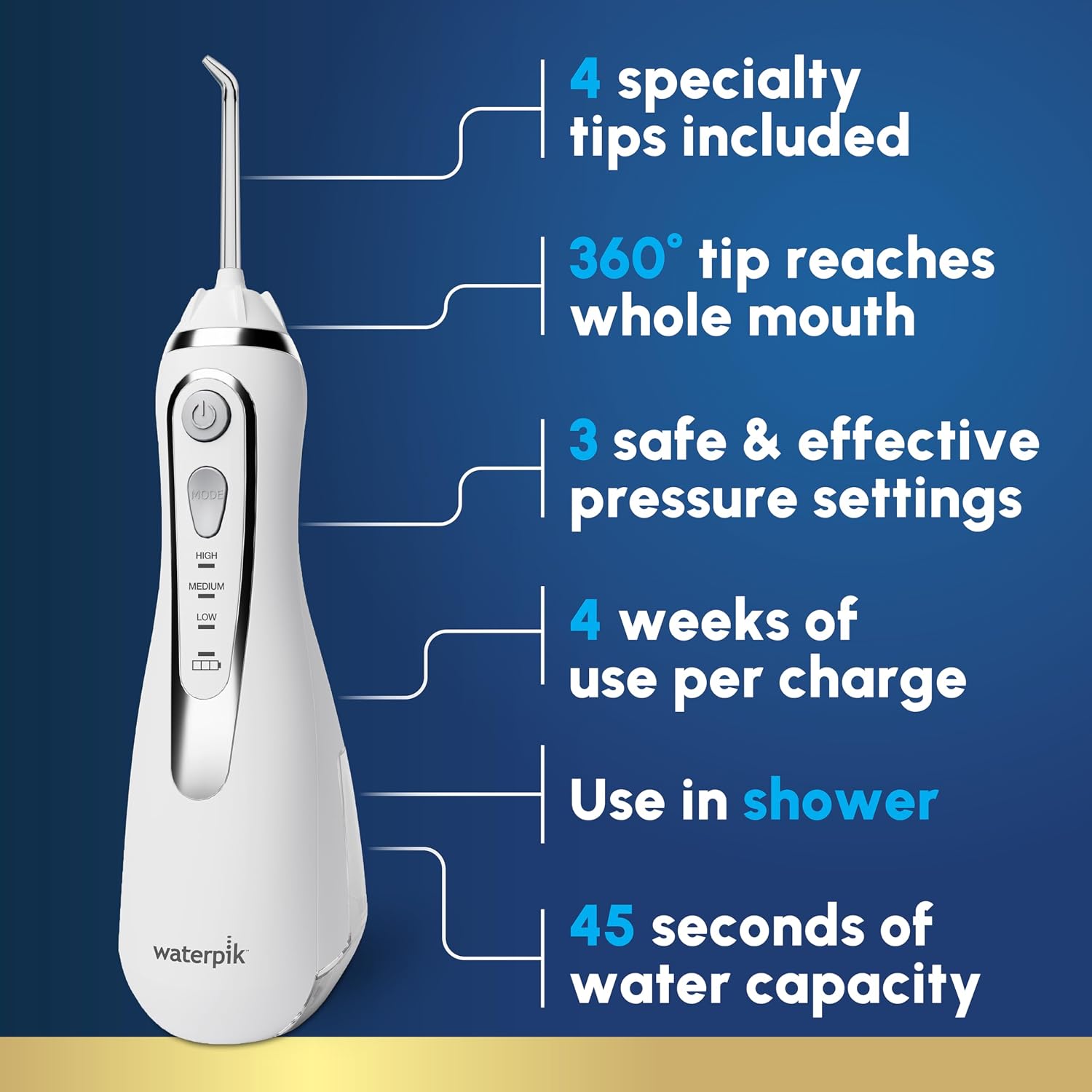 Waterpik Cordless Advanced Portable Water Flosser, Rechargeable, Black | 3 Settings, 4 Tips, Travel Bag, for Gums, Teeth, Dental Braces, Implants, Shower Use ADA Accepted WP-582 Packaging May Vary