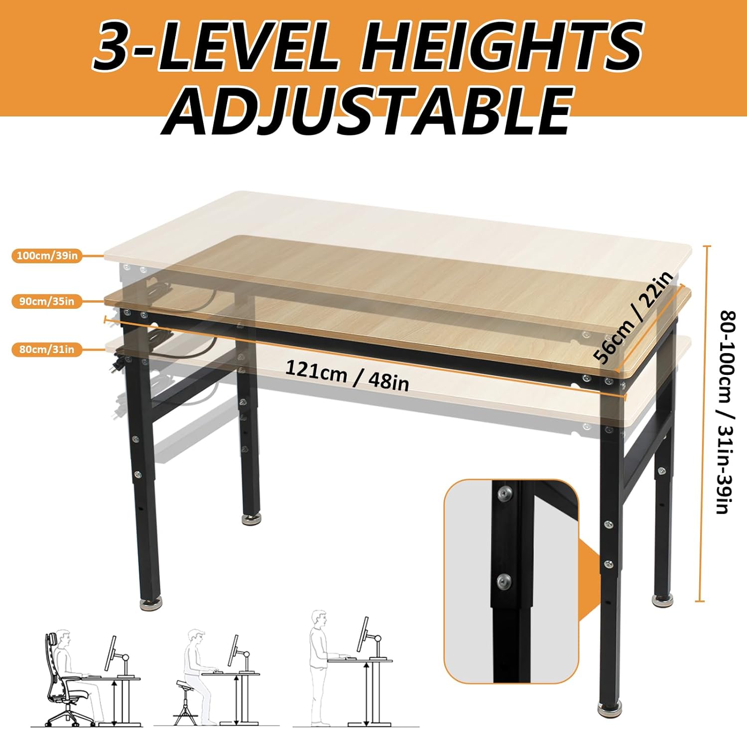 48'' Adjustable Workbench with Power Outlet, Work Table for Garage, 2000 Lbs Capacity Hardwood Workbench