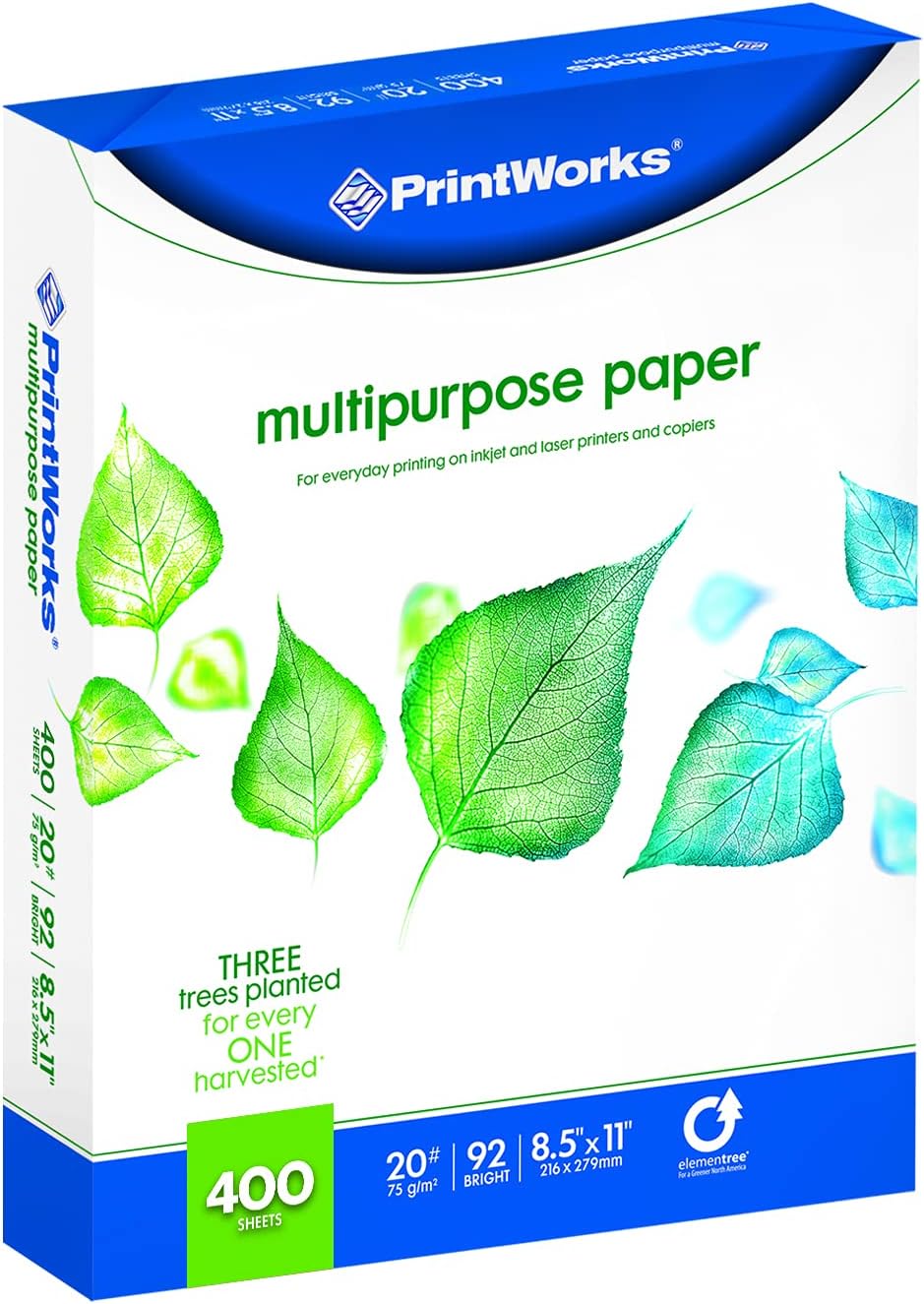 PrintWorks Multipurpose Paper, 20 Pound, 92 Bright, 200 Sheets, 8.5x11 Inches (00019), White