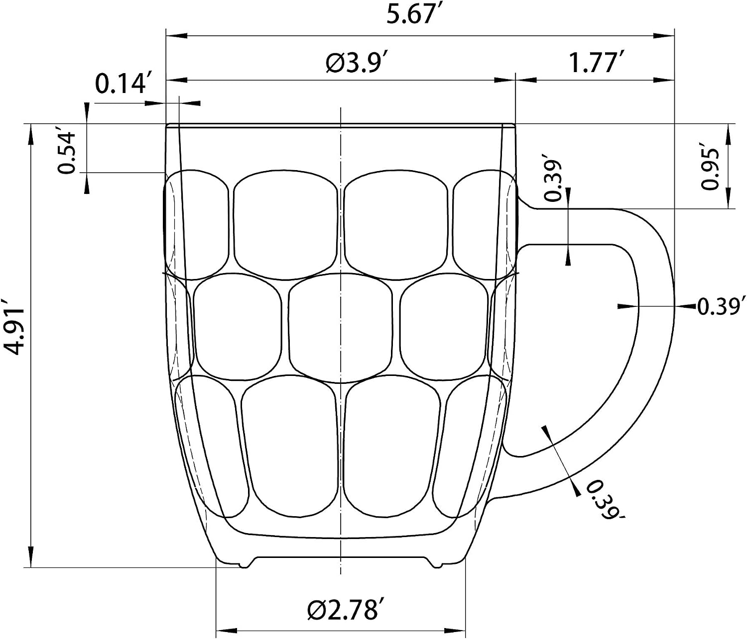 Dimple Stein Beer Mug - 20 OZ (4 Pack)
