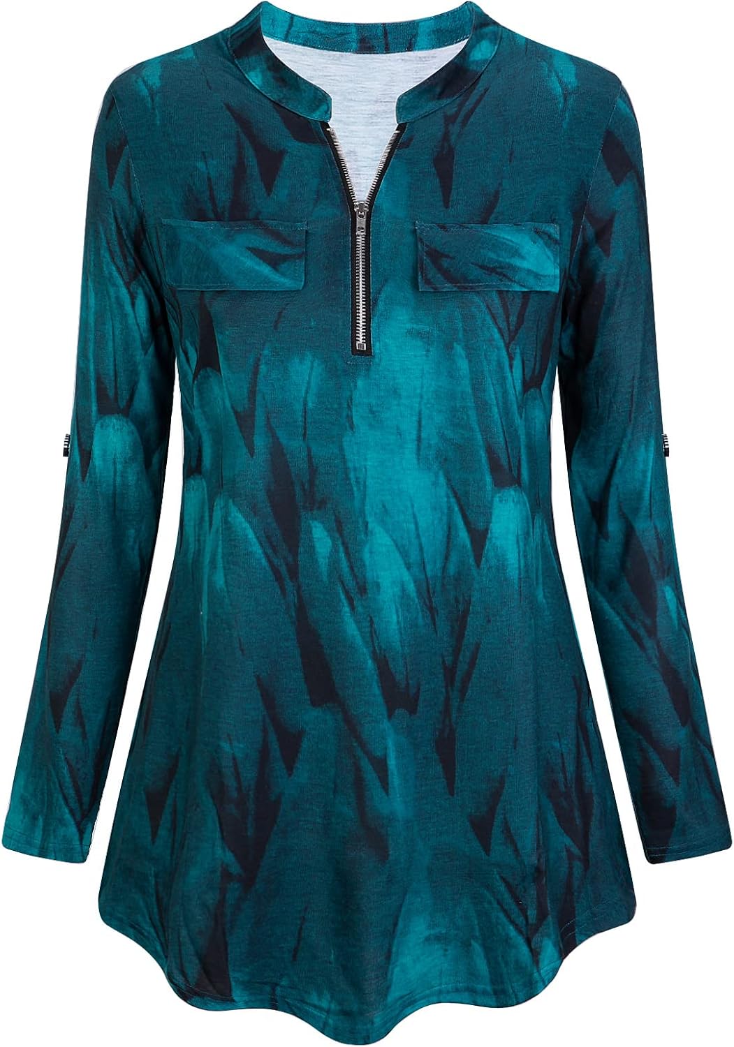 Tanst Sky Womens Casual Long Sleeve Zipped V Neck Plaid Tunic Blouses