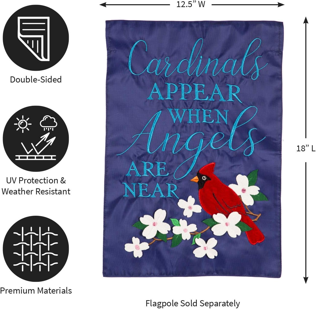 Cardinals Appear Garden Applique Flag - 13 x 1 x 18 Inches