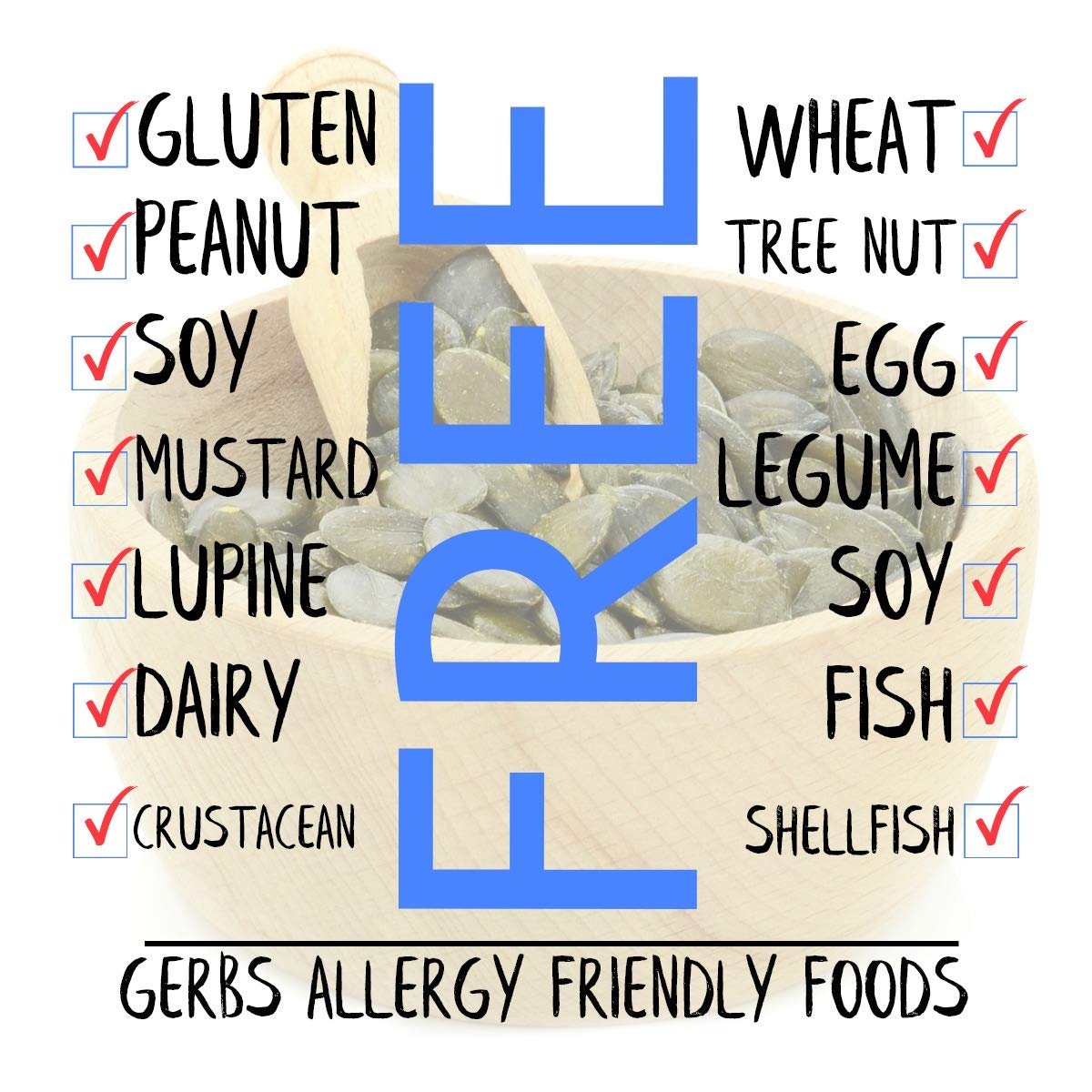GERBS Unsalted Pumpkin Seed Kernels 4 LBS|Top 14 Allergy Free Food |Use in salads, yogurt, bake, oatmeal, trail mix|Grown in Canada, packed in US | Canadian Grown, No Additives | Naturally Crunchy & Mildly Nutty | Top 14 Allergen-Free