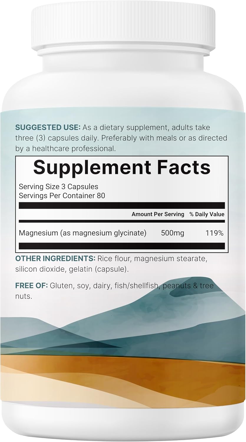 Micro Ingredients Magnesium Glycinate 500mg Per Serving, 240 Capsules | Potent Elemental Form, Chelated, High Absorption | Healthy Muscle, Bones