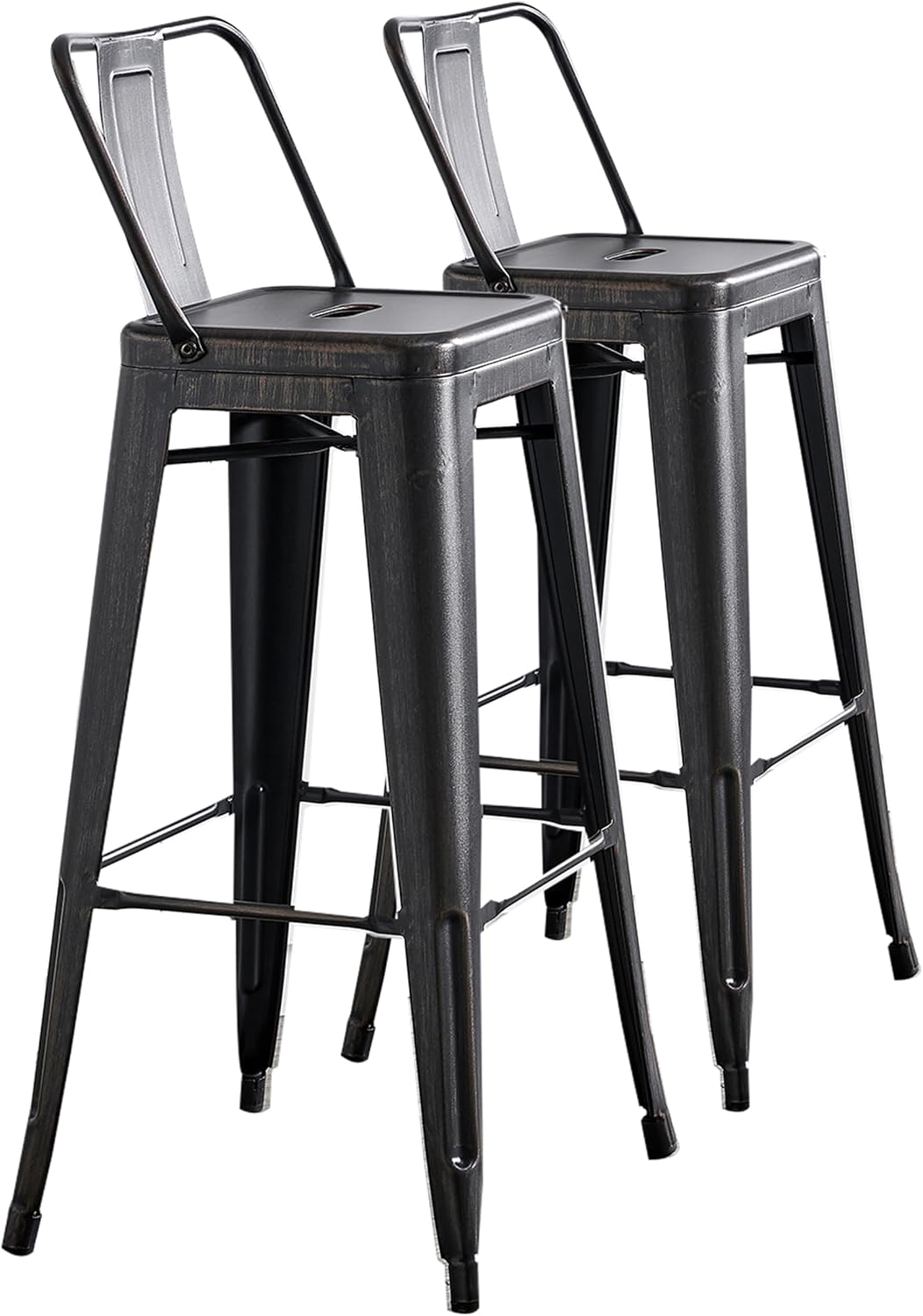 AC Pacific 30” Metal Barstool Set of 2 – Country Rustic Style with Low Back, Lightweight & Sturdy Build, Easy Assembly – Matte Black