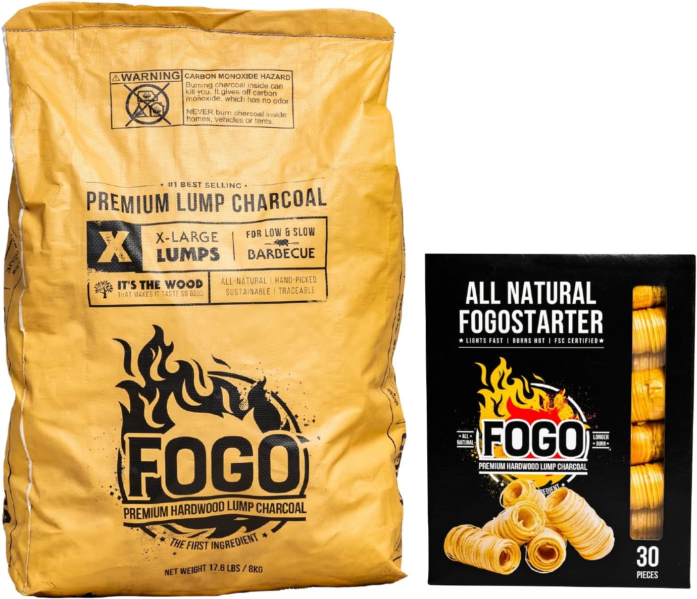 FOGO Super Premium Hardwood Lump Charcoal, Natural, Large Sized Lump Charcoal for Grilling and Smoking, Restaurant Quality, 35 Pound Bag