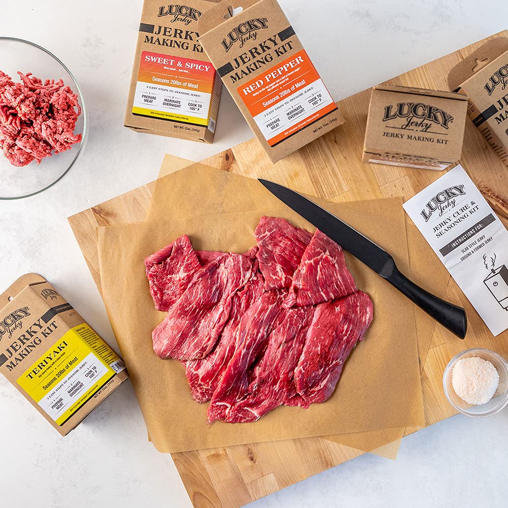Lucky Jerky Ultimate Savory DIY Beef Jerky Seasoning and Cure Kit, 12 Oz | Make Your Own with Original, BBQ, Teriyaki, and Sweet & Spicy, Seasons 5 lbs per Flavor, 20 lbs Total